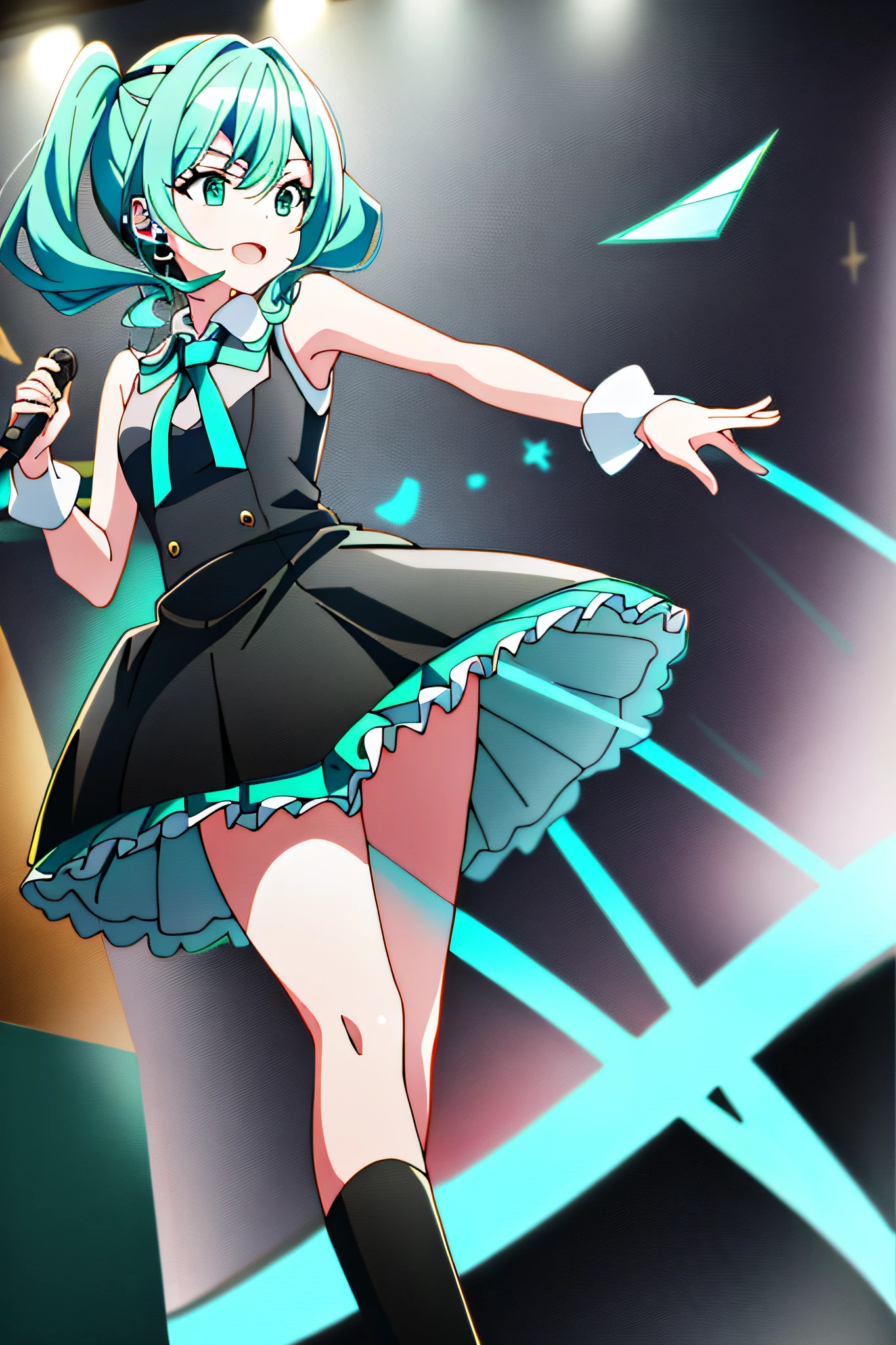 deemoArtstyle, 1girl, hatsune miku, singing, music notes, [deemo], [1boy], masterpiece, best quality,