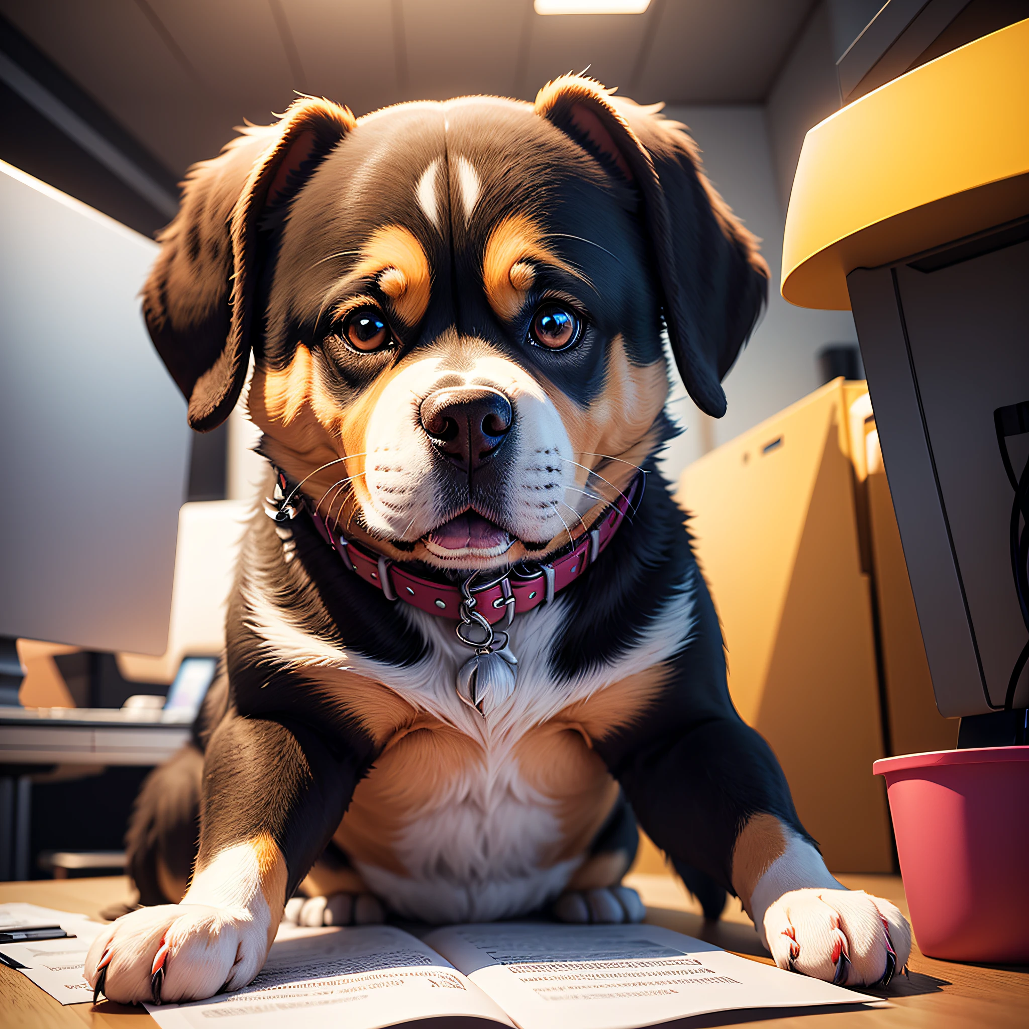 It was time story dog snoopy cartoon,dog snoopy usa terno e gravata,tava working in the office on the computer,estilo HQ,colorful vector style illustration,arte photoshop,full HD,pintura digital,desenho bem detalhe render 3D --auto