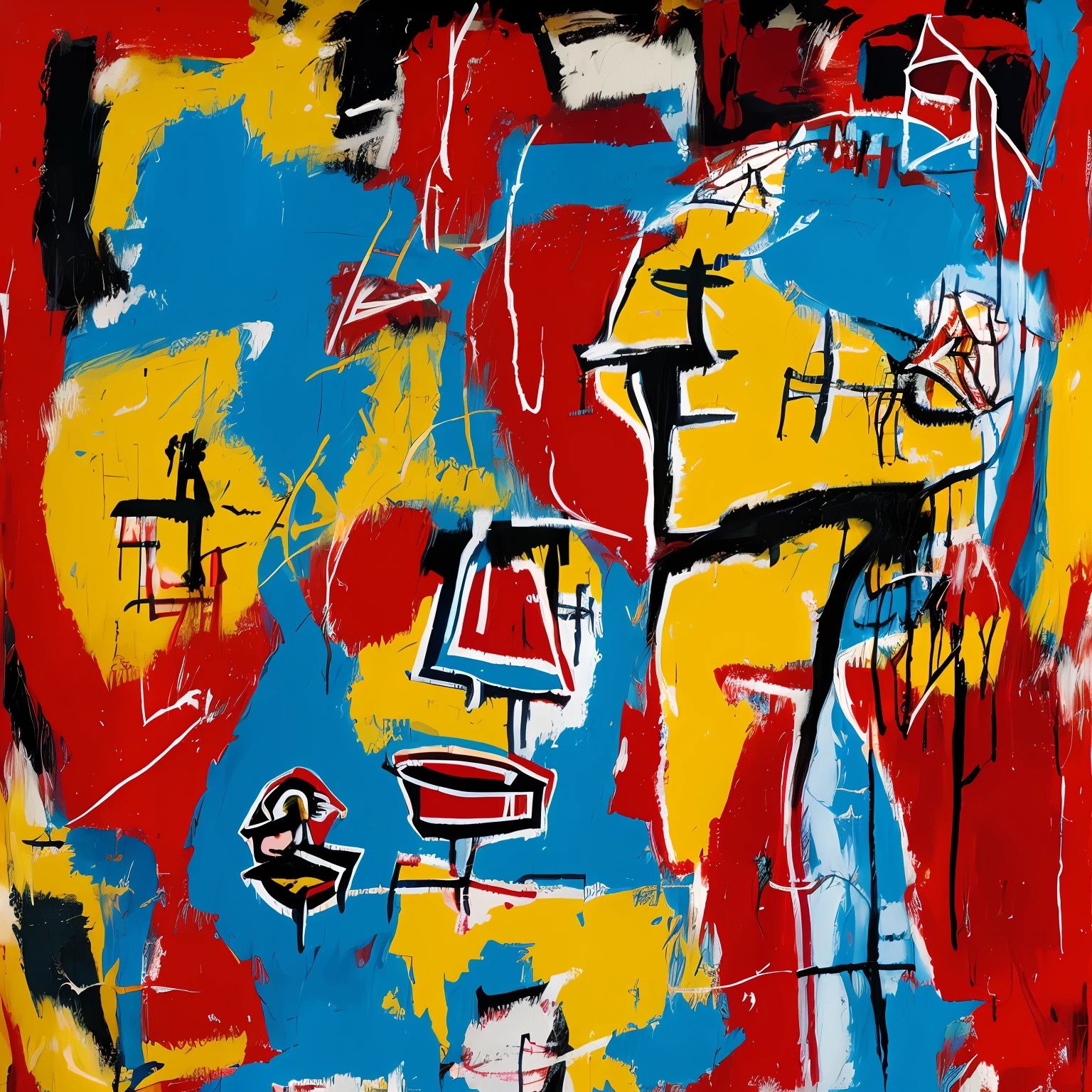 Oil on wood Basquiat painting of beautiful woman Confinden smile wearing a swuimsuit sitting in a pool side