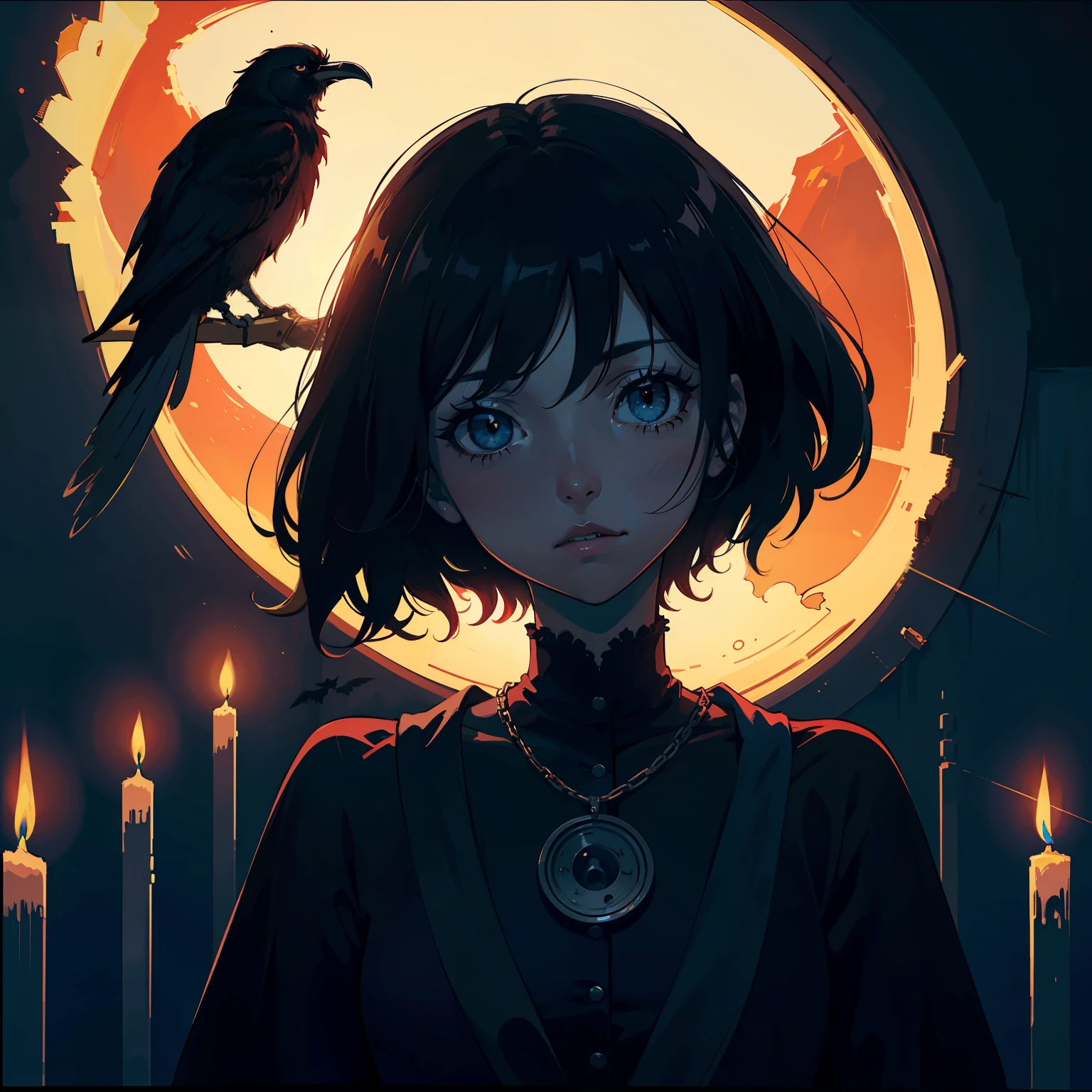 methurlant, A portrait of a woman, (intricate, atmospheric, surreal, gritty, cinematic, stylized, contrast, sci-fi, comic, eerie, stylized), Sunny, Surrealist,  Crows or ravens, Dissonant,Tormented, (Primary colors:1.1), (Depth of Field:1.1),  (Tenebrism:1.1), (Candlelight:1.2), Concrete, Rectangle, ultra detailed, intricate, oil on canvas, dry brush, (surrealism:1.1), (disturbing:1.1)