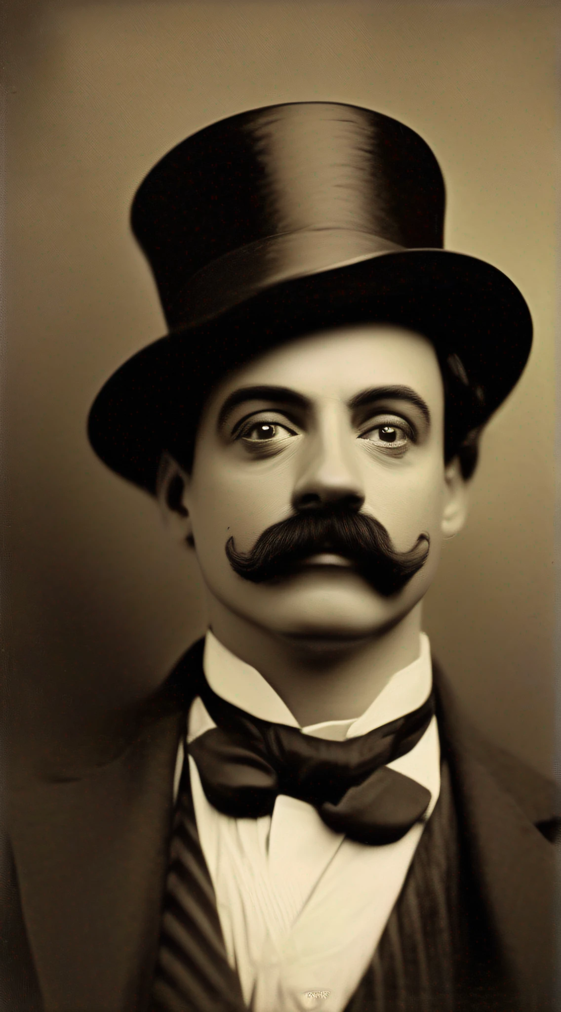 Imagem de um homem com bigode e cartola, inspirado em Charles Joshua Chaplin, Vaudevillian, Retrato do artista circense, iconic film character, Karol behind Major Buster Keaton, Benjamim Lacombe, he is wearing a top hat, um retrato do personagem, Adi Granov, cartola e bigode luxuoso
