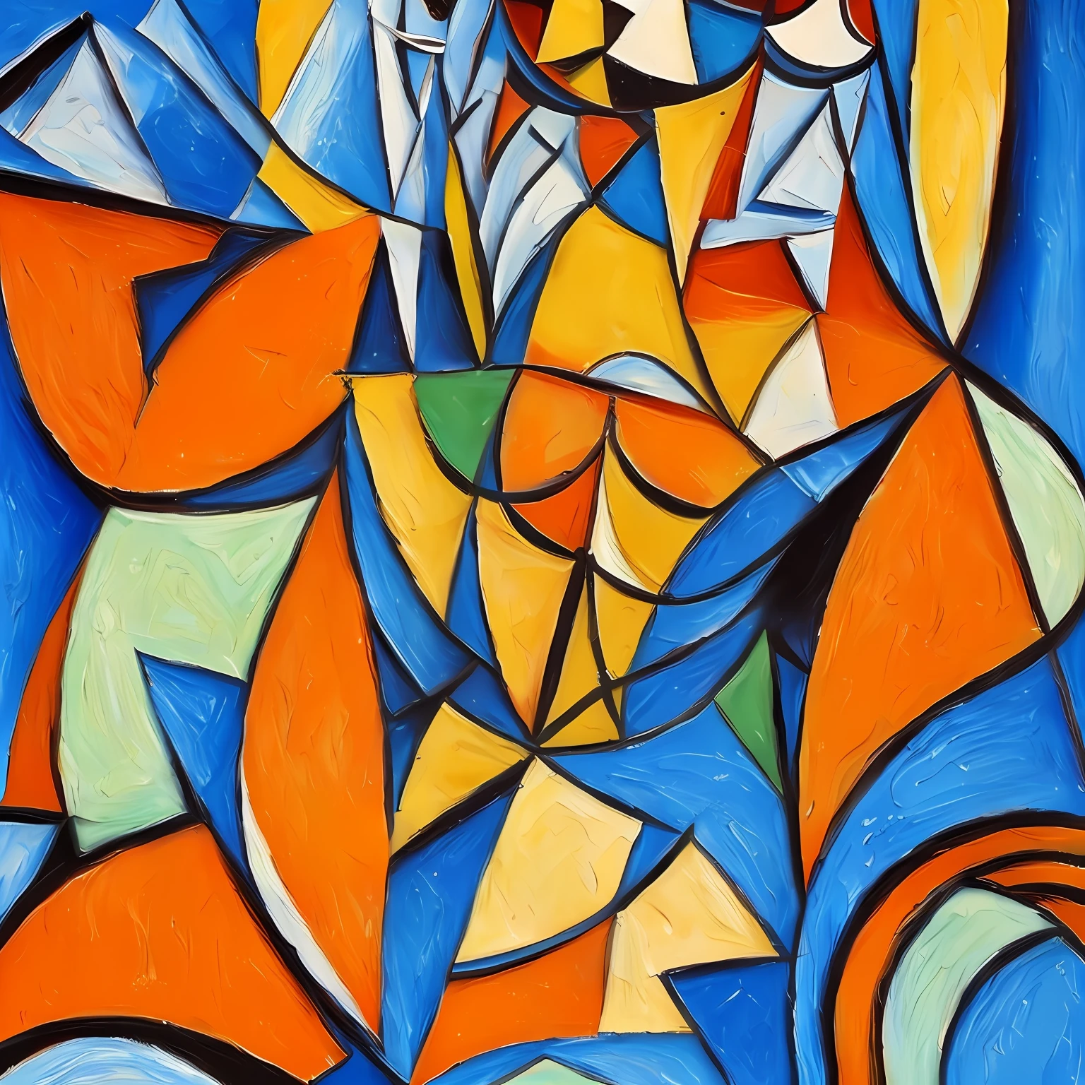 Rude and crude oil painting Picasso brush texture thick on wood bright colors orange and blue, beautiful woman confident and bold in bathing suit, delicate body contour