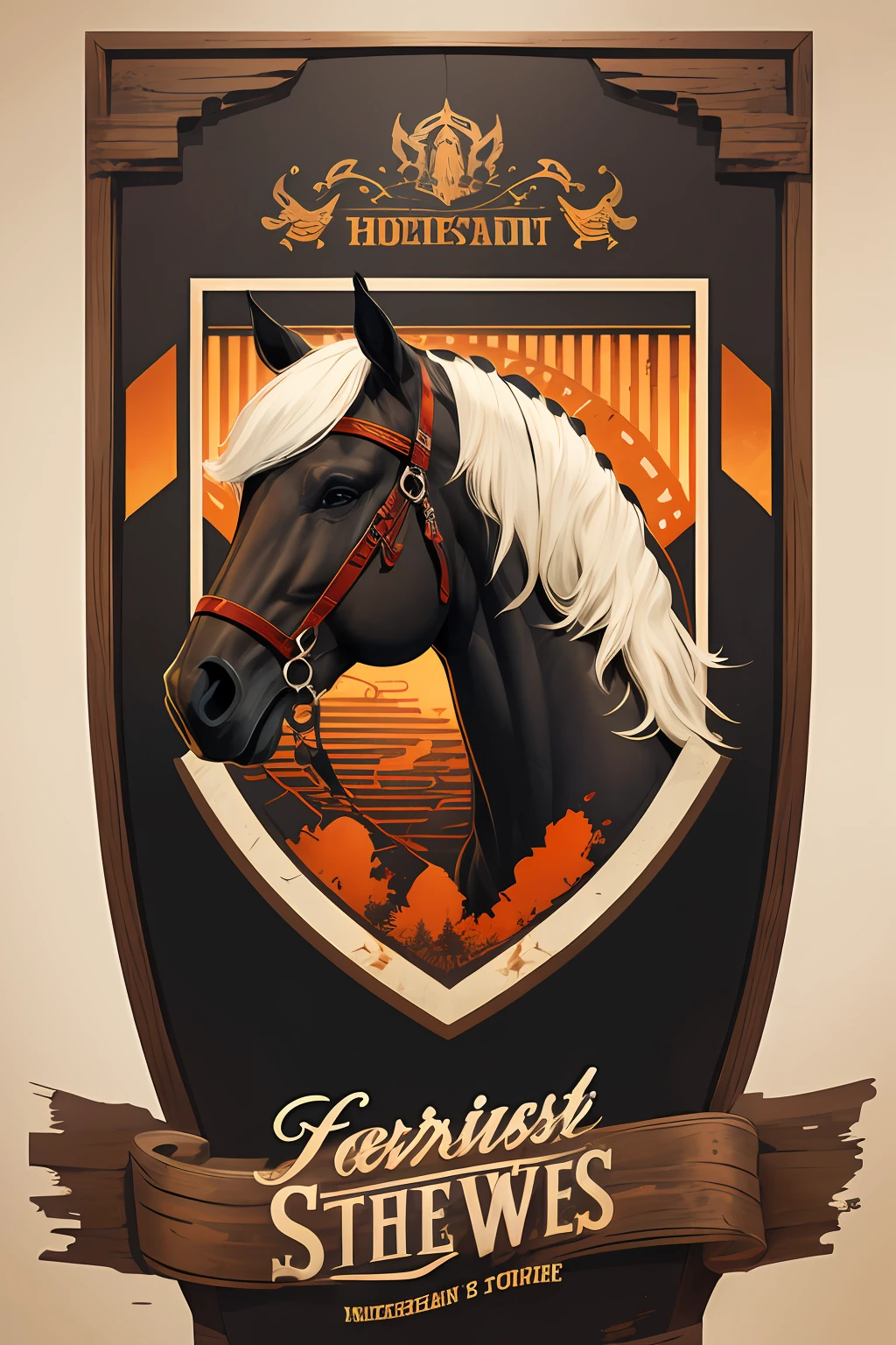 Logo on vector horsehead, silhuetas, vetorial, Wild West Stile, Faroeste, moldura redonda, cinematographic, geometrical forms