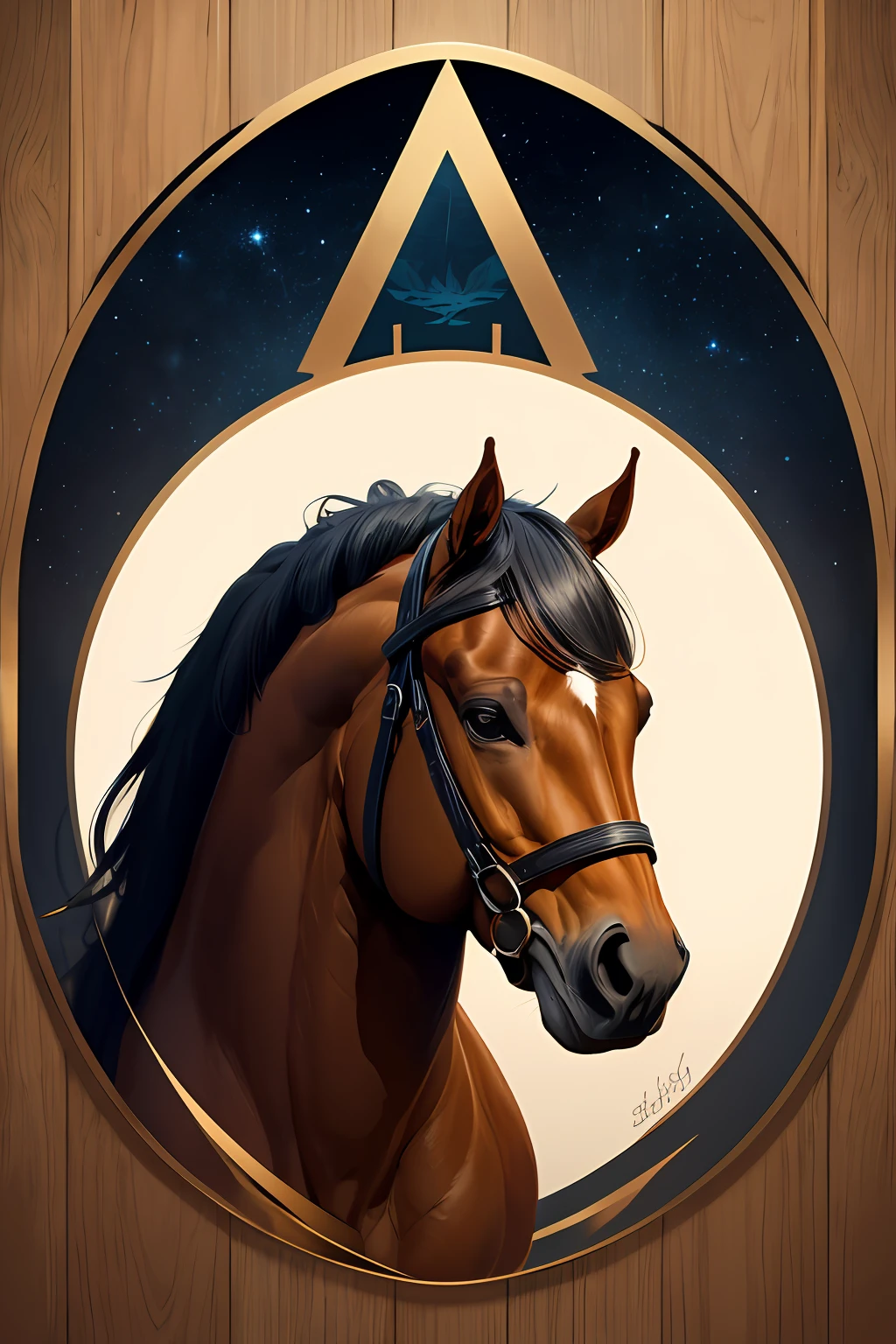 Logo on vector horsehead, silhuetas, vetorial, Wild West Stile, Faroeste, moldura redonda, cinematographic, geometric shapes