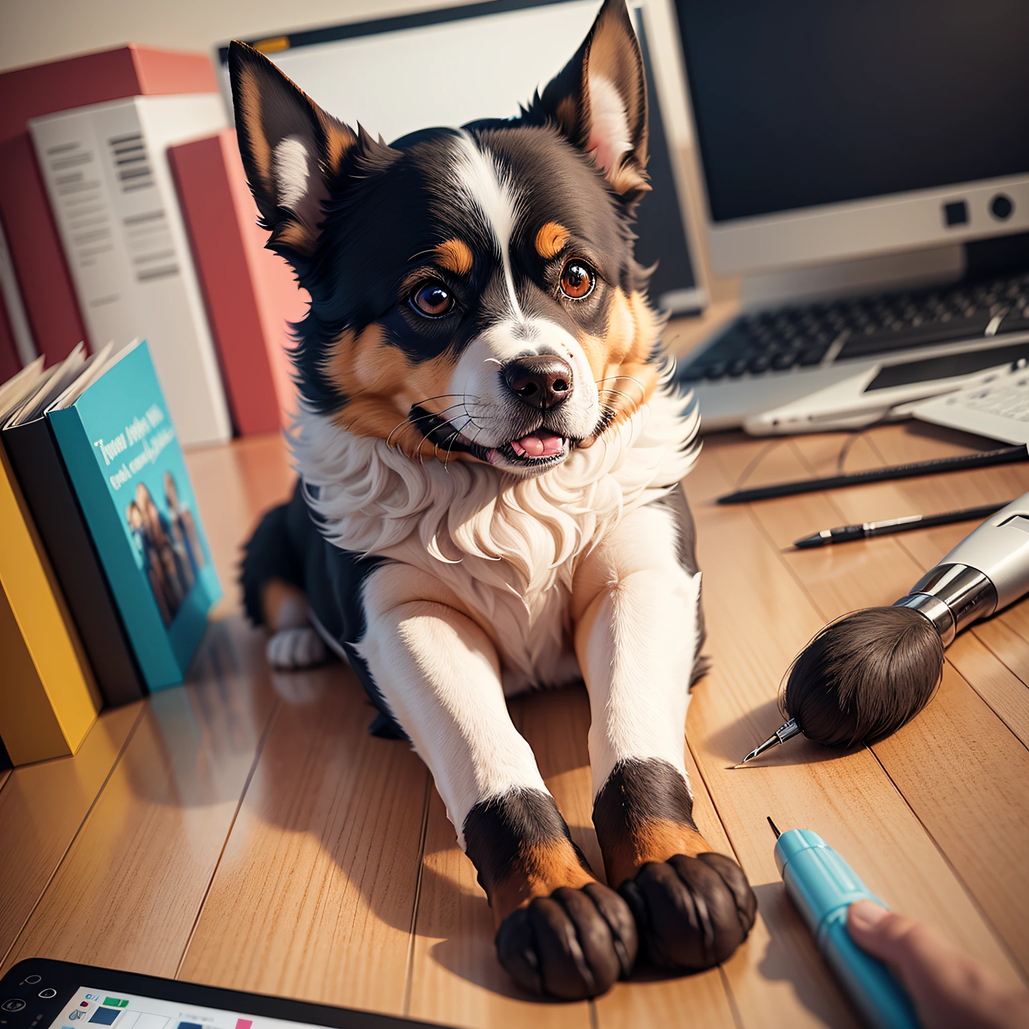 It was time story dog snoopy cartoon,dog snoopy usa terno e gravata,tava working in the office on the computer,estilo HQ,colorful vector style illustration,arte photoshop,full HD,pintura digital,desenho bem detalhe render 3D --auto
