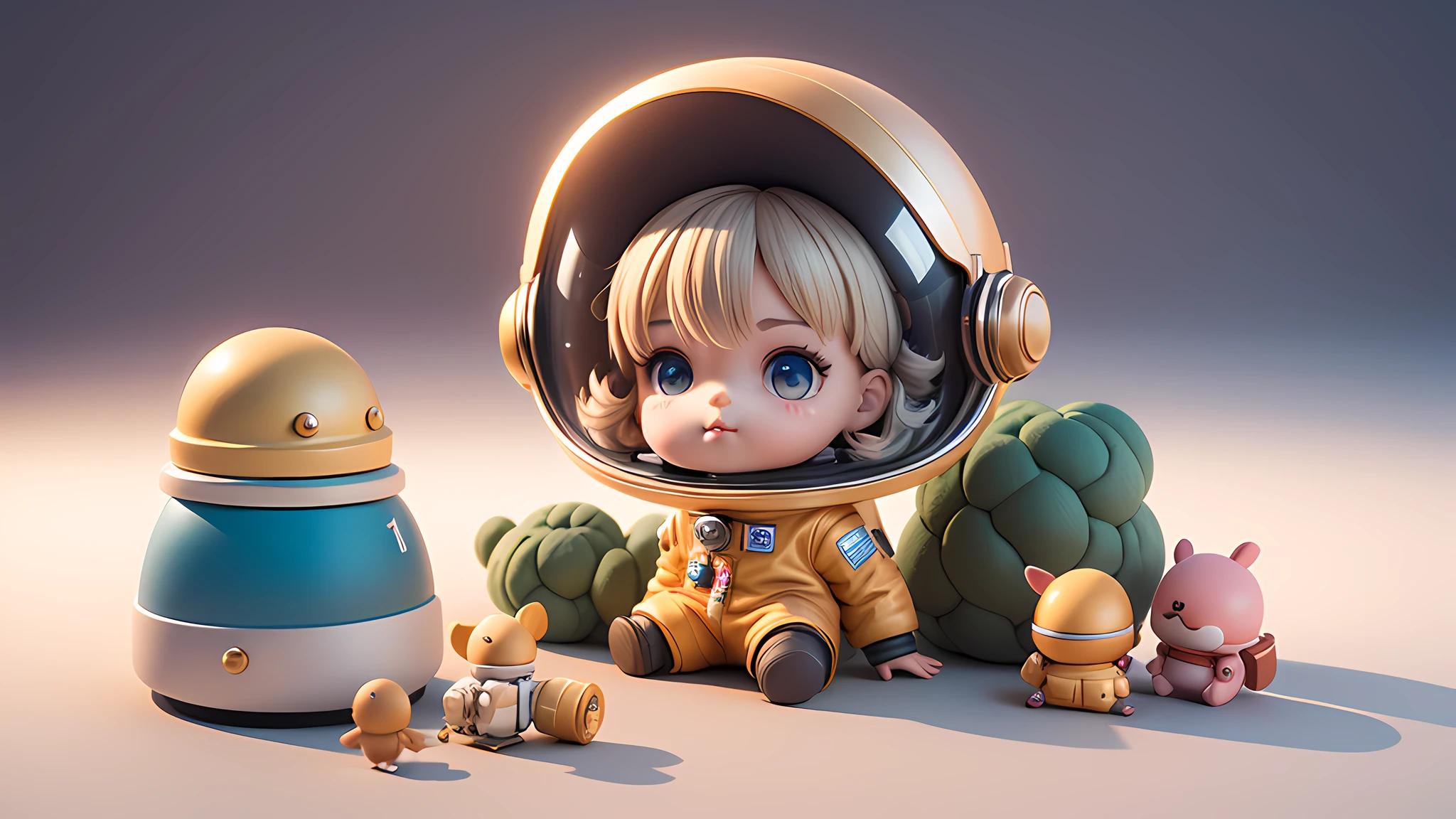 There is a little doll with helmet and helmet, cute 3d rendering, little astronaut looking up, portrait anime space cadet boy, cute 3d anime boy rendering, cute detailed digital art, male explorer mini cute boy, 3d rendering stylized, 3d rendered character art 8k, cute digital painting, anime style 3d, super detailed rendering