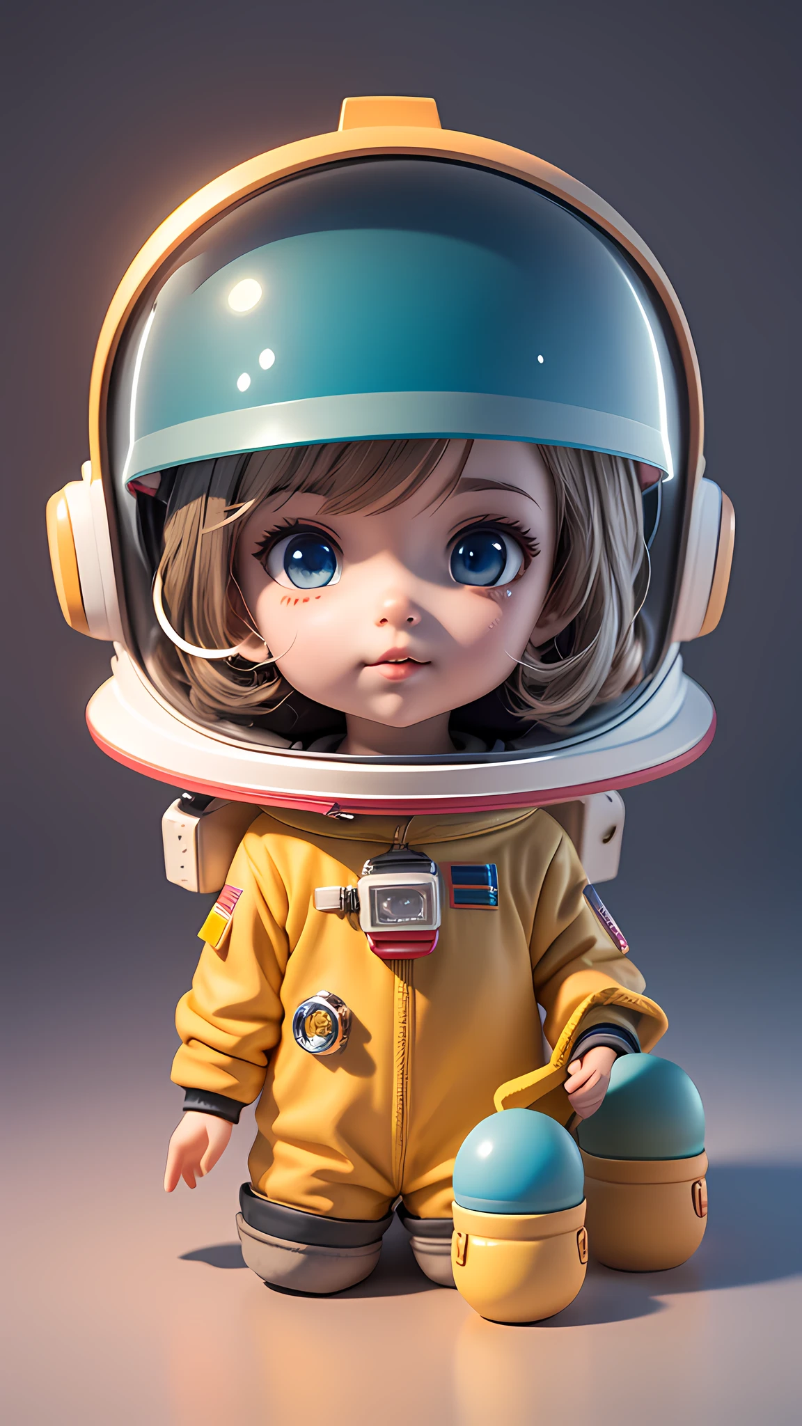 There is a little doll with helmet and helmet, cute 3d rendering, little astronaut looking up, portrait anime space cadet boy, cute 3d anime boy rendering, cute detailed digital art, male explorer mini cute boy, 3d rendering stylized, 3d rendered character art 8k, cute digital painting, anime style 3d, super detailed rendering