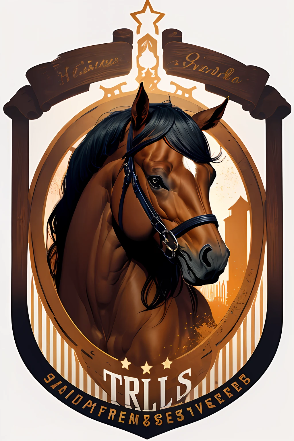 Logo on vector horsehead, silhuetas, vetorial, Wild West Stile, Faroeste, moldura redonda, cinematographic, geometrical forms