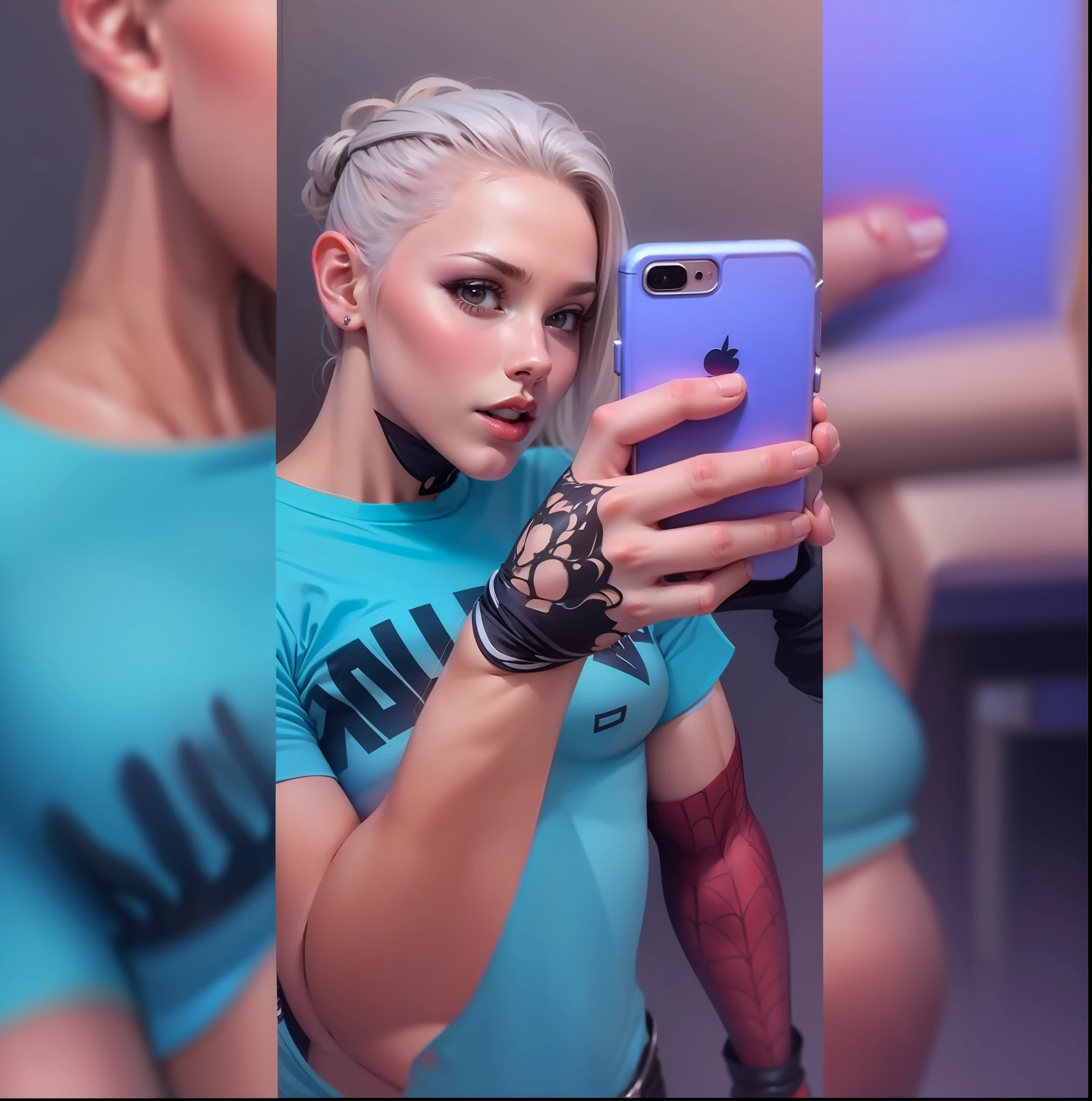 Beautiful woman detailed defined body using spider man cosplay, small breasts