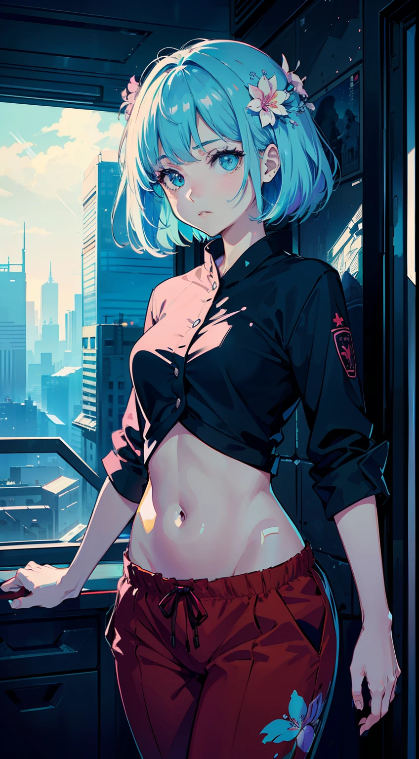 (half body:1.2),
[(crystal background:1.4)::6], (imid shot:0.95), (cowboy shot:1.25), Dynamic angle, [Bottle bottom],
extremely delicate and beautiful,(by exquisite colors block),
2d,
(fantasy),
depth of field,
//
(view impact:1.3), (light flare:1.2), (light reflection), beautiful shadow, (detailed light), light trail, melting, hyper detailed, mysterious, (amazing), depth of field, dynamic angle, exposure, ((exposure, illustration, media, colorful ink, multiple exposure, 8k, masterpiece, best quality, highly detailed, by yoneyamamai)), fusion, distortion, diffusion,//
Celluloid wind|retro artstyle,head portrait| close up,Belly Navel|navel  ,transparenthair, Red pajamas|pajamas,Flowering|hair_flower,Watery eyes|aqua eyes,Erlang legs|crossed_legs,hotel|hostel,
//
(broken screen),
(Cyberpunk),[colorful ink flowing],
(chromatic aberration with strong rim light, glitch),
depth of field,
visual impact, dynamic angle,
//
(rough outline:1.2), (fusion of limited color,Maximalism artstyle,Geometric artstyle,crystal),((Flowers,in flower blossoms)),
//
extremely delicate and beautiful girls, beautiful detailed eyes, glowing eyes, blank stare, beautiful face, Symmetrical face, extremely beautiful detailed anime face, cute face, black skin,
