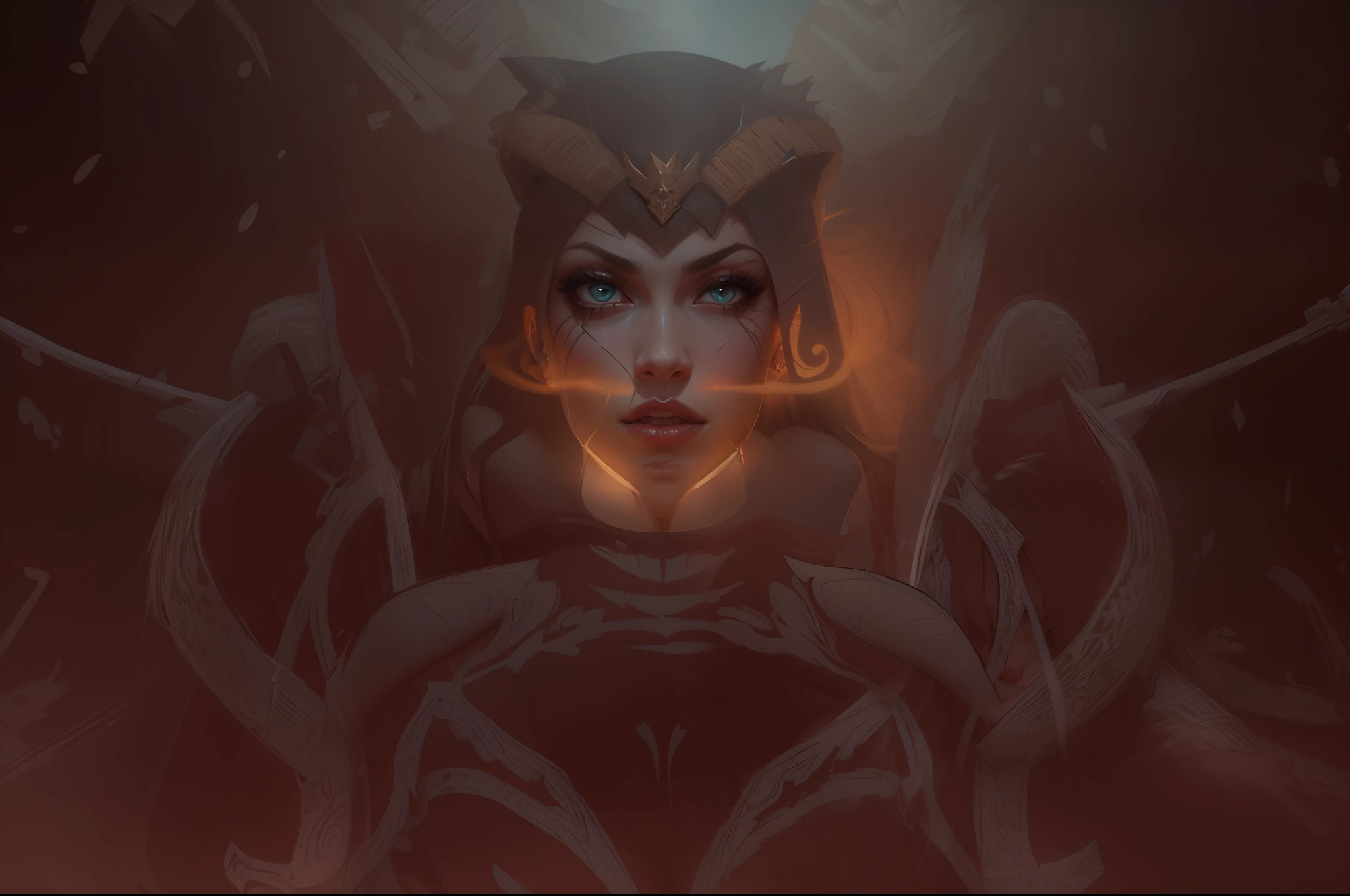 hermosa mujer demonio, armadura bikini, mirada seductora y hermosa alta calidad, queen of pain