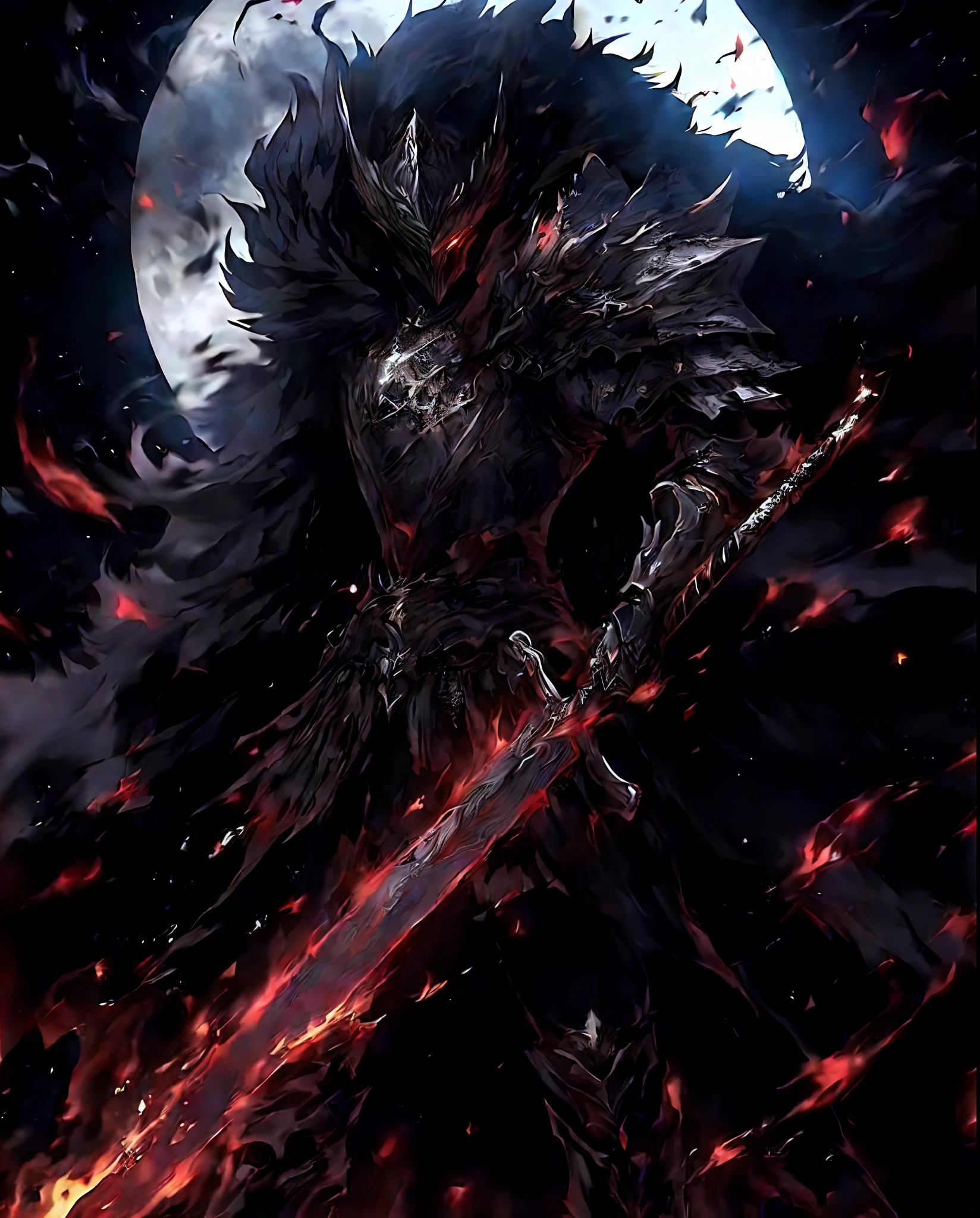 The Dark Knight with a Sword, standing in front of the full moon, dark souls art style, dark souls knight, dark soul concept, dark souls art, dark souls style, in style of dark souls 3, evil knight, dark souls knight, dark fantasy style art, the dark lord sauron, dark souls inspired, dark souls 3 themed, dark warrior