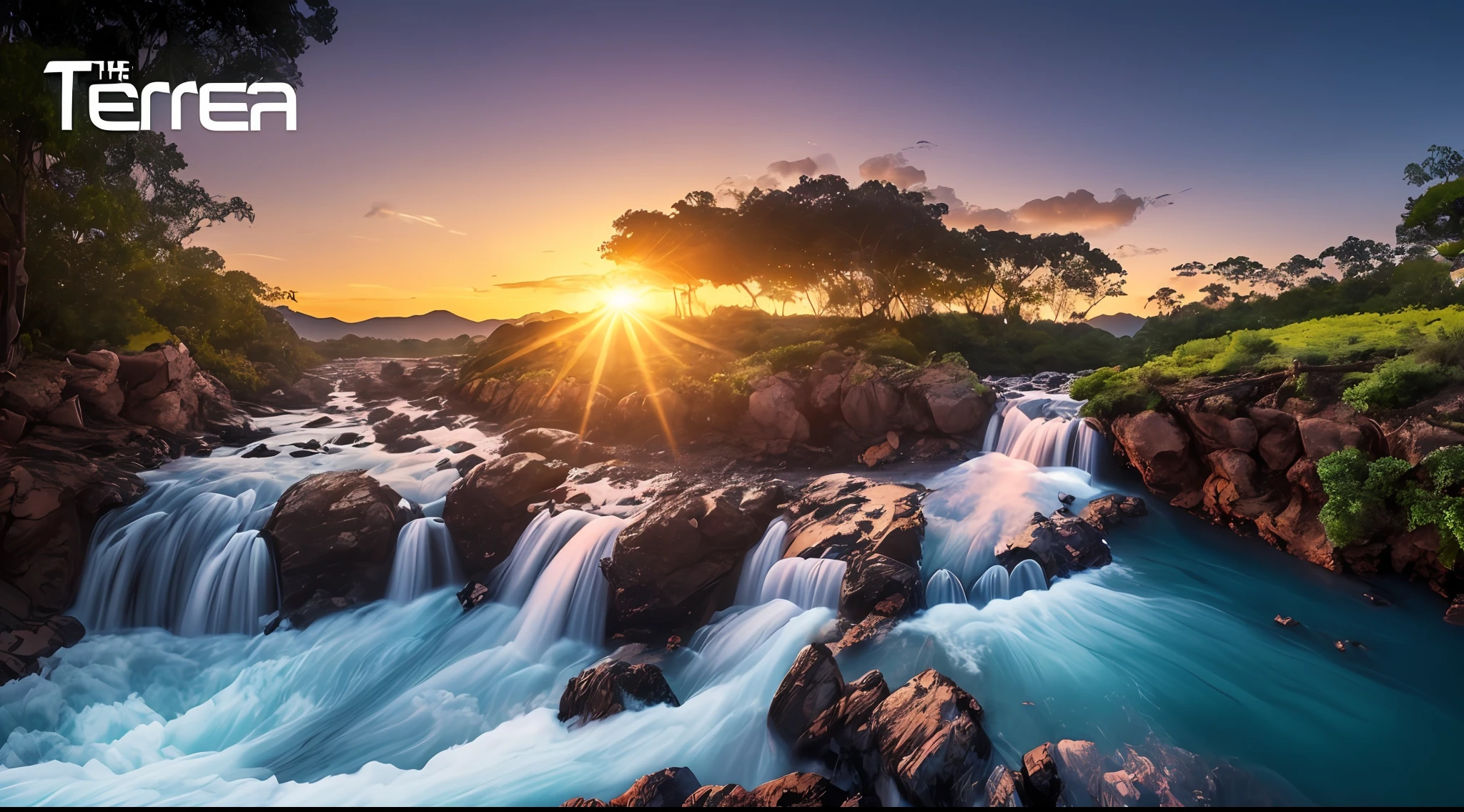 (8k, foto RAW, fotorrealista: 1.25), na montanha, ver cachoeira, sun sunset, nuvem humanoide, Verism, ray tracing, panorama, ultra grande angular, ultra hd, obra-prima, super detalhe, melhor qualidade, terra \(planeta\),fundo se destacando,