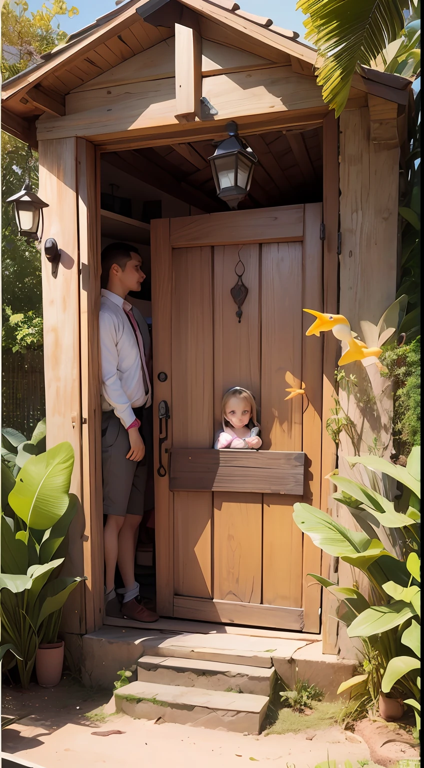 Eles chegaram a uma clareira escondida e encontraram uma cabana velha. A porta estava entreaberta, and the Curious Detectives children decided to enter very carefully.