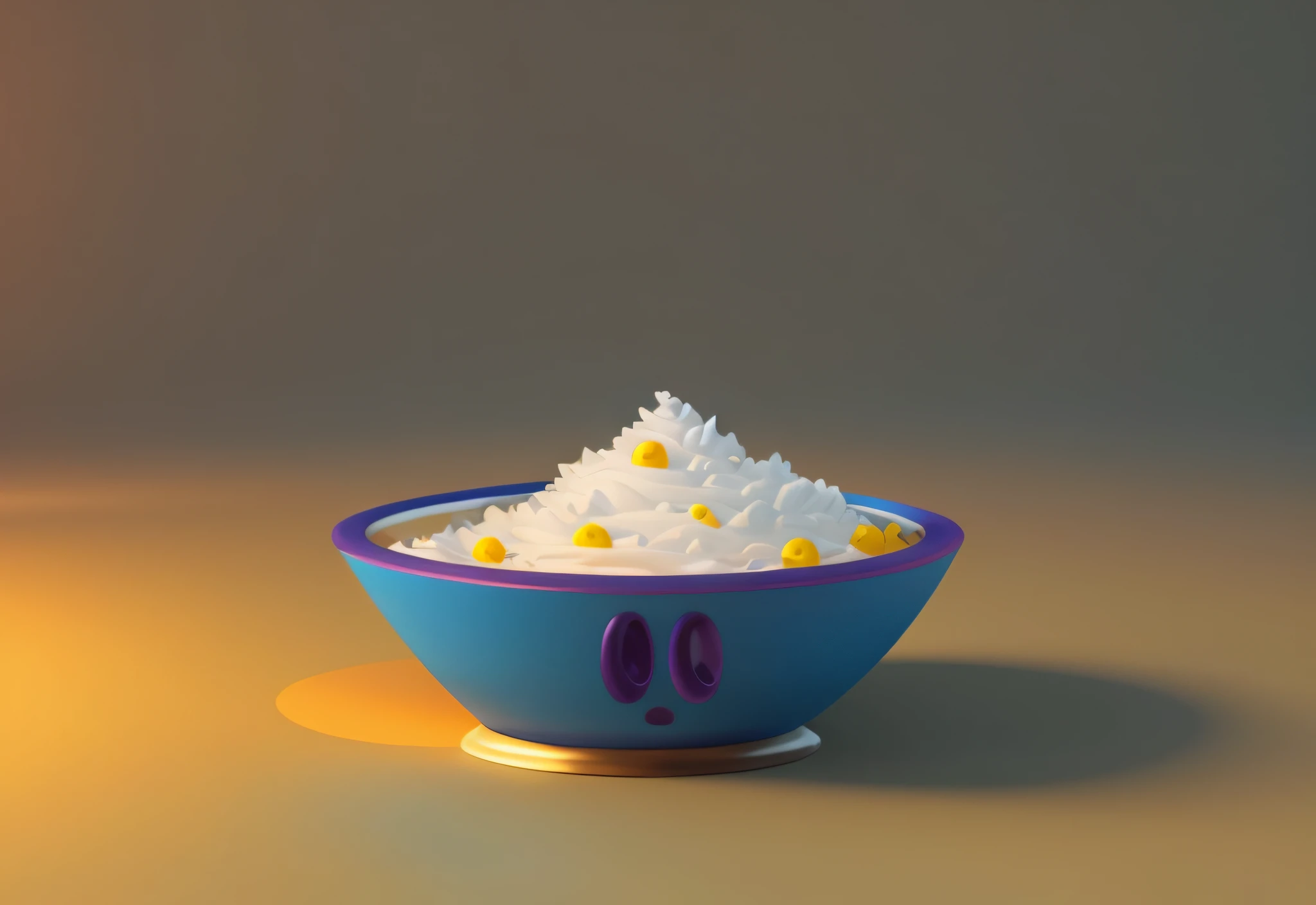 desenho 3D cheio de sombras de uma tigela de comida com um buraco no meio, mascote de farofa com olhos, tigela cheia de farofa, em um prato vermelho, farofa, Fotografia de Kurzgesagt, arte dos desenhos 3D com shaders, O Sombreamento, em estilo cartoon, 3d-render, estilo dos desenhos animados, full-length rendering, estilo de arte dos desenhos 3D, tigela, coragem, The Cowardly Dog, vaporwave desenho 3D, Arte Oficial, comer farofa de uma tigela, em estilo de arte digital 3D O Sombreamento, super bonito, Color rendering art, Arte Oficial, cinematic lighting, Hora de Ouro, studio illumination, ambient lighting, cores realistas --auto