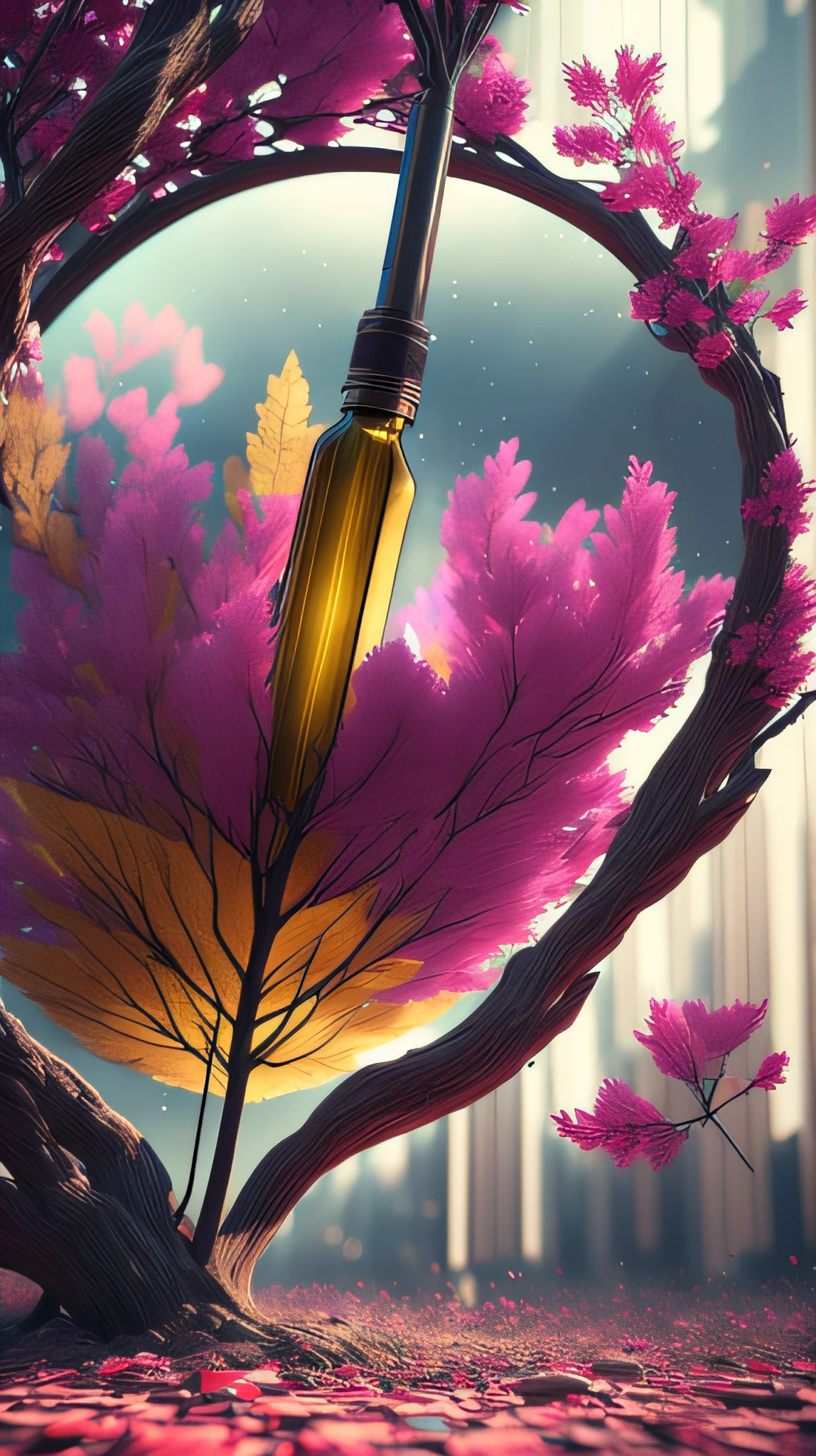 dreamlikeart tree in a bottle, fluffy, realistic, photo, canon, dreamlike, art, colorfull leaves and branches with flowers on top of its head. hyperdetailed photorealism by greg rutkowski - h 1024 w 804 | f 1 6 lens mark 2:2 s 3555 mm film grain :1 lifelike high res sharp focus contrast!! intricate detailed atmospheric light refraction lighting unreal engine 5 cinematic concept photography masterpiece octane render trending at cgsociety rendered as