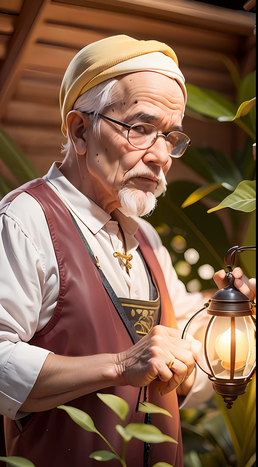Dentro da cabana, encontraram um velho senhor chamado Sr. Tobias. He was a craftsman who liked to create lanterns and light them every night. O Sr. Tobias explained that the flashing lights were caused by the old lamps of his flashlights.