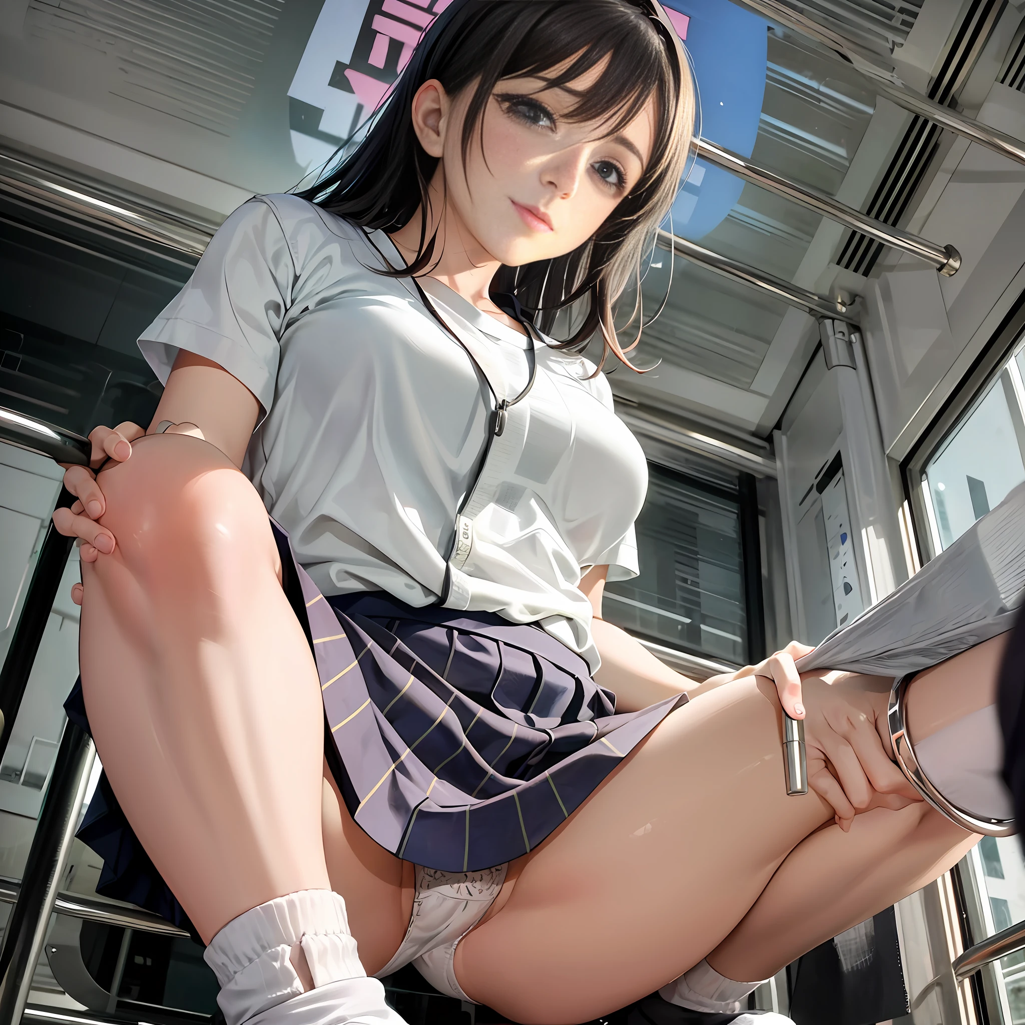 cow-boy shot, 最好质量, 巨作: 1.5, professional photograpy, Camisa blanca: 2.0, Checked cart: 2.0, ((a skirt、Angle from directly below)), Japanese cute girls, (2 girls), chubby butt, seethru school uniform, write, Panties close-up: 2.0, white panties, mini-skirts: 1.2, Lifelike face, Soaring skirt, high picture quality, high-detail, no-mask、beautfull Japanease woman、Always show your panties、Light from below、18yars old、open one's legs、Lift up one's legs、Japan toilet style、Lifting the front of the skirt、lowfers、35-year-old expression、drawing knee up、The crotch is depicted in detail