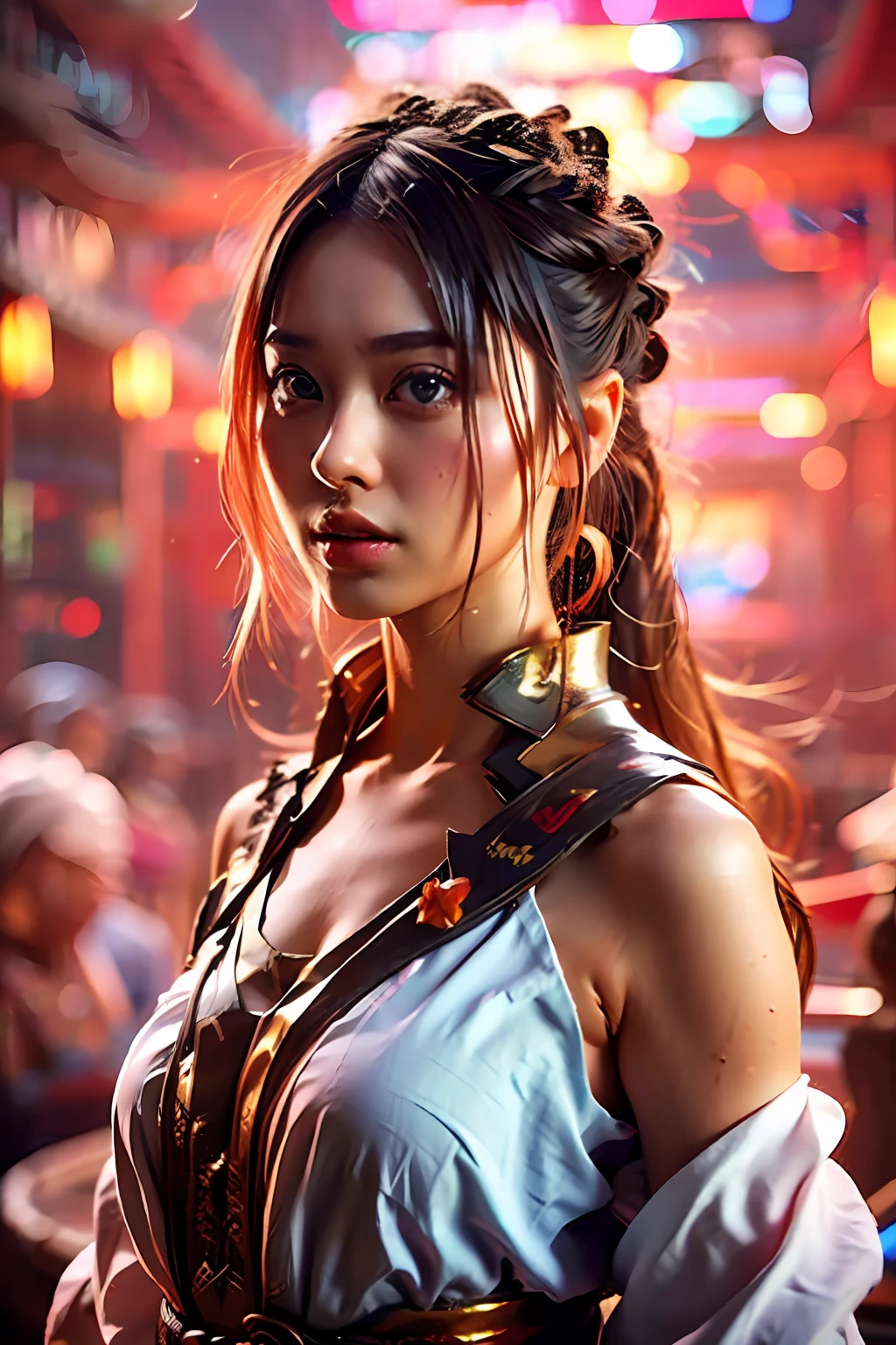 最好质量、巨作、ultra-high-resolution、(photoreallistic:1.4)、xiuxian、detailed faces、Long hair
1 girl、独奏、Upper body body、beautiful Girl、body complet、Himiko-style