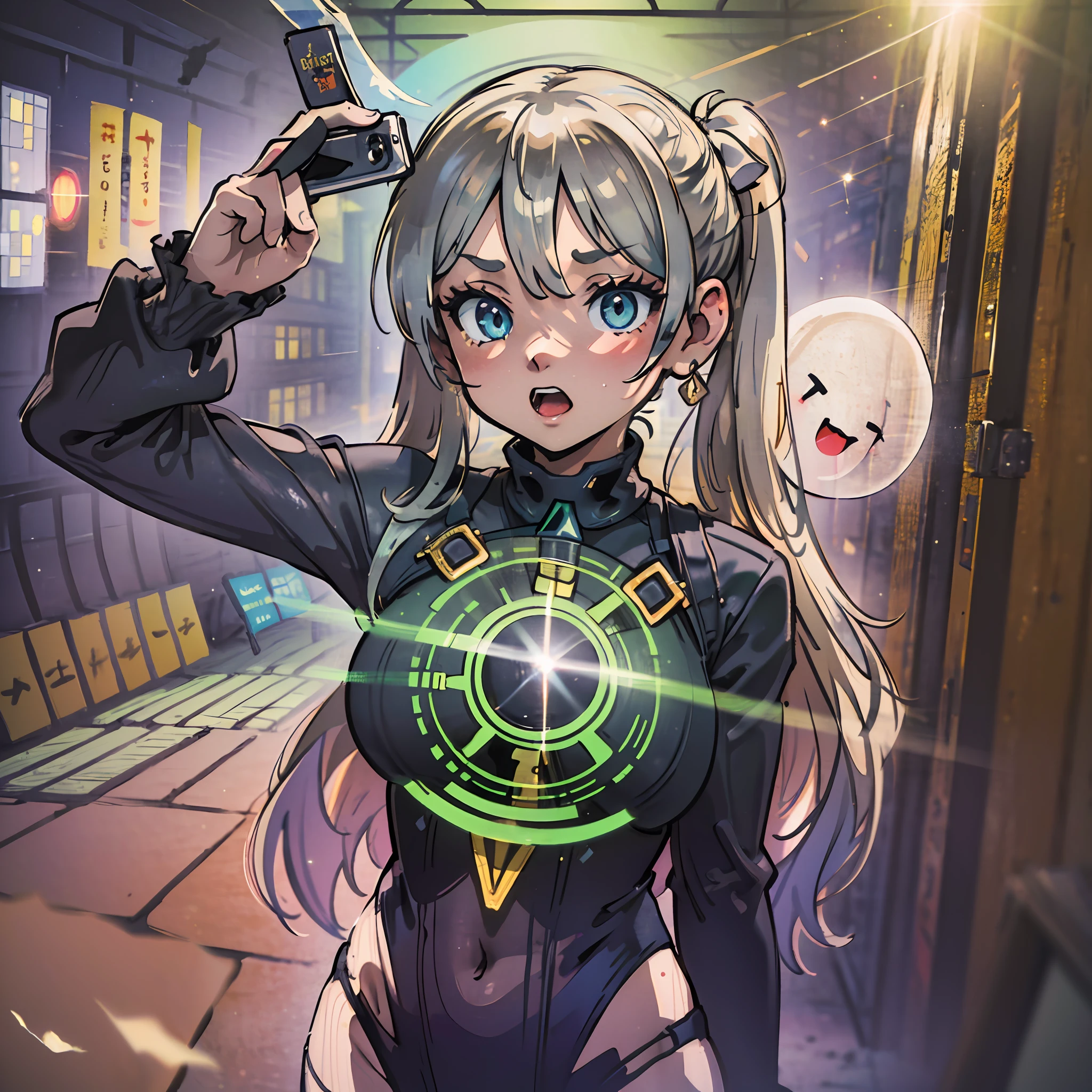 (award winning 8k concept art:1.3) of (young woman making a selfie, scared, ghosts everywhere:1.3), darkness, flash, close to camera, sweet, front, epic, (masterpiece:1.4), (best quality:1.4), Amazing, beautiful, finely detailed, (Depth of field:1.4), 8k, fine art, stunning, (light reflections:1), (crisp:1.6), red twin tails, vibrant, (edge detection:1.4), absurdres, impressive, 120mm, clear, lens flare, wide shot, wide angle, colorful