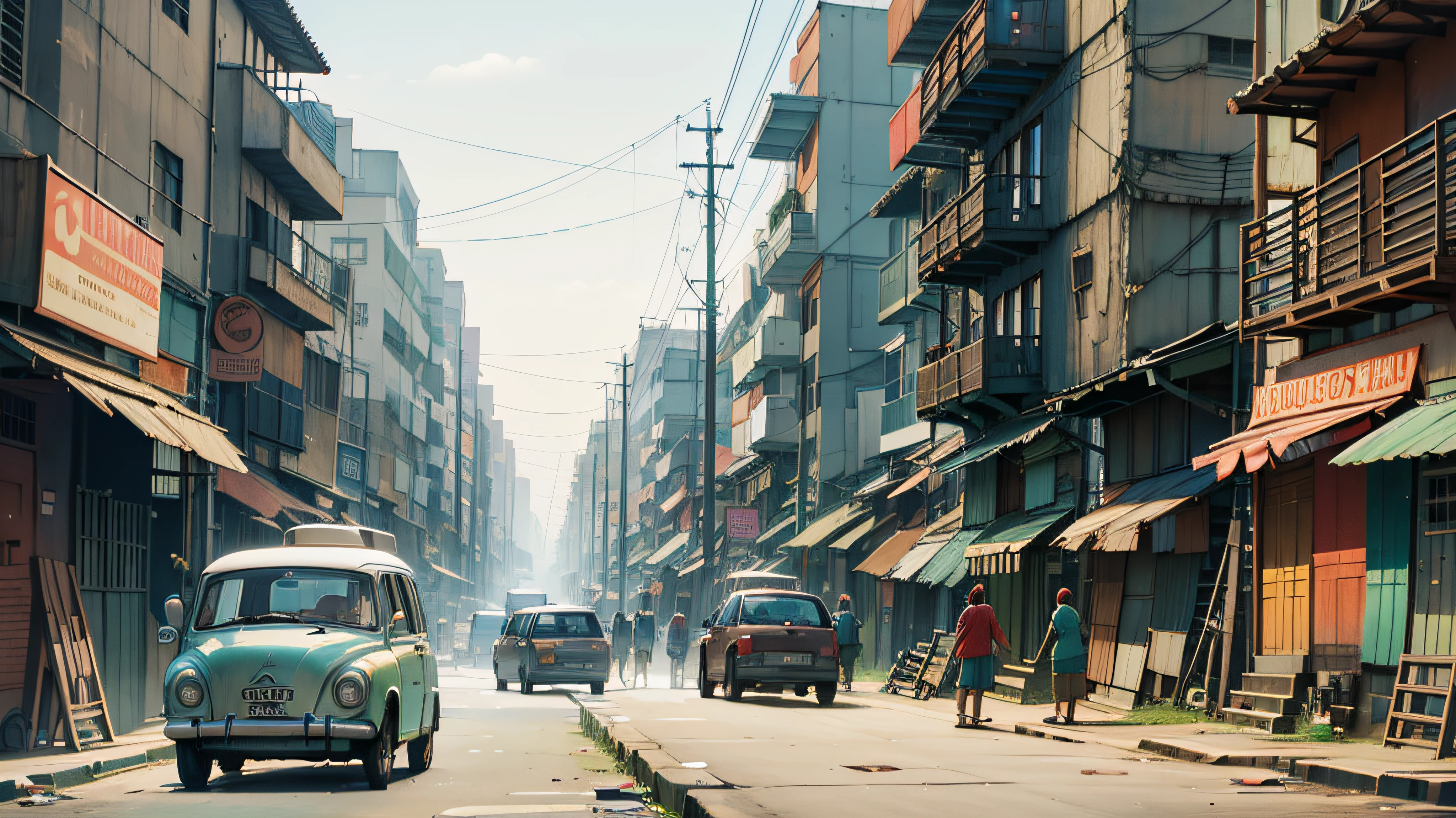 Imagens de uma cidade humilde, with people moving around and children playing --auto