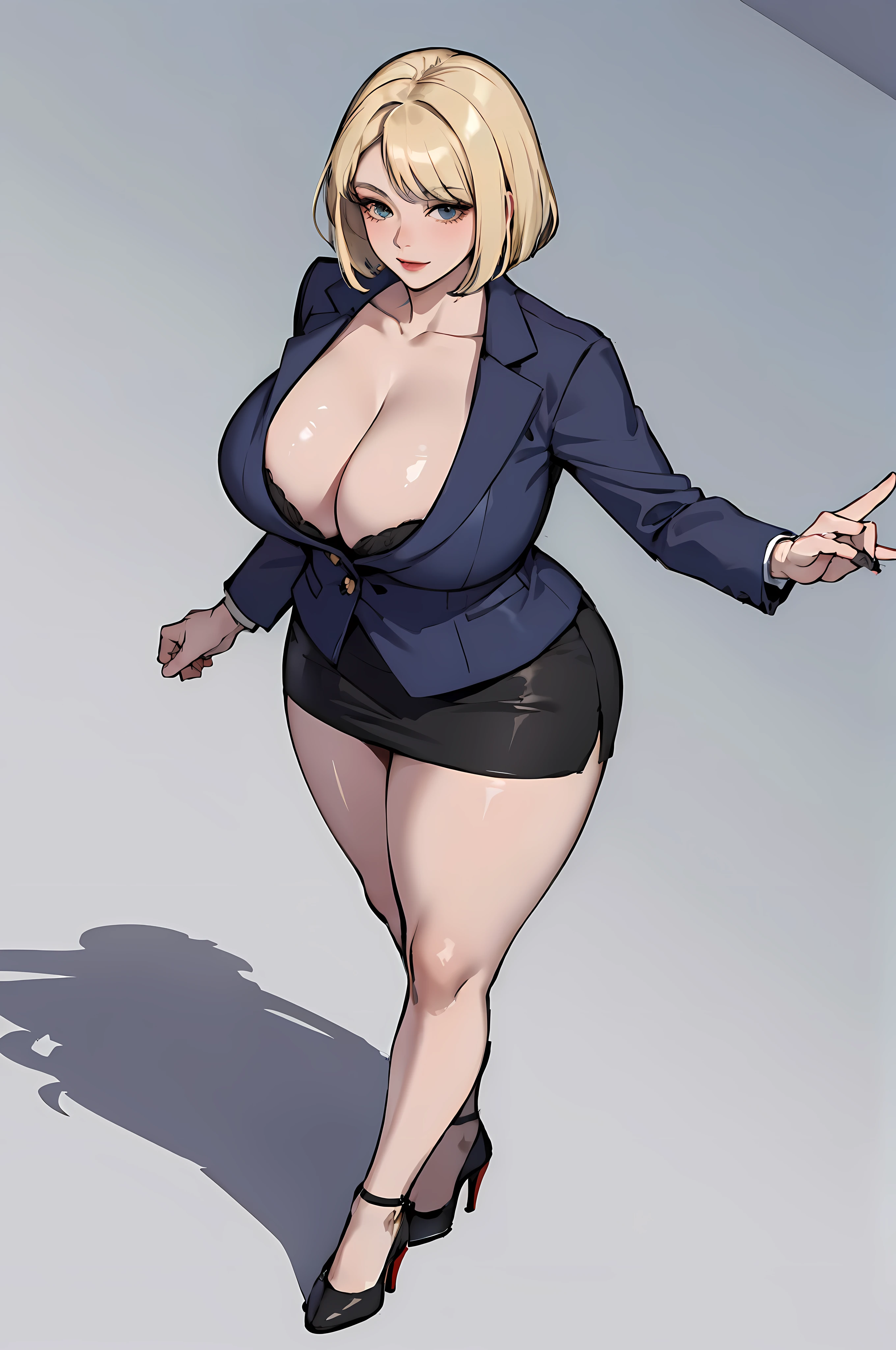 natural makeup, big tits, seductive, motherhood, at_the_CEO_office, looking at the audience, curvy, sexy, full body, CEO lady, (mature woman, milf: 1.1), solo, (curve: 1.1), milf, modern office background, high heels, blonde hair, bob haircut, nfsw, stand, tube dress, short skirt, shot from above