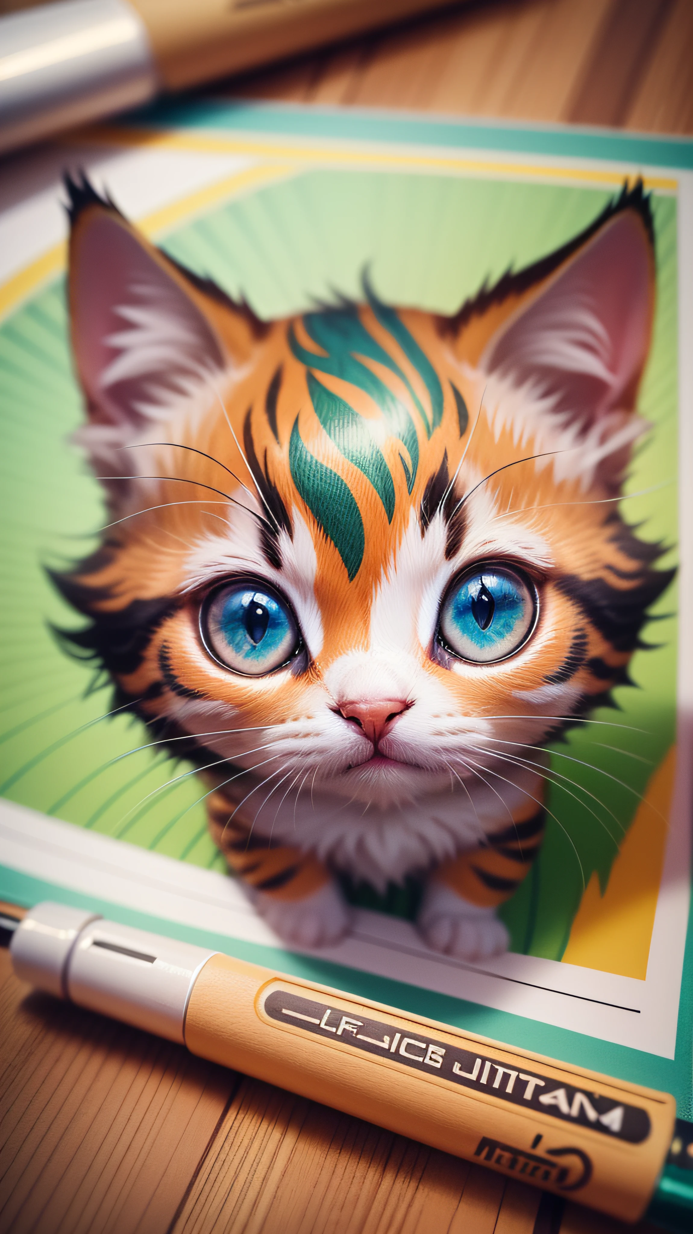 STICKER, A detailed illustration a print of vivid cute kitten head, fantasy flowers splash, vintage t-shirt design, in the style of Studio Ghibli, white and orange flora pastel tetradic colors, 3D vector art, cute and quirky, fantasy art, watercolor effect, bokeh, Adobe Illustrator, hand-drawn, digital painting, low-poly, soft lighting, bird's-eye view, isometric style, retro aesthetic, focused on the character, 4K resolution, photorealistic rendering, using Cinema 4D --auto