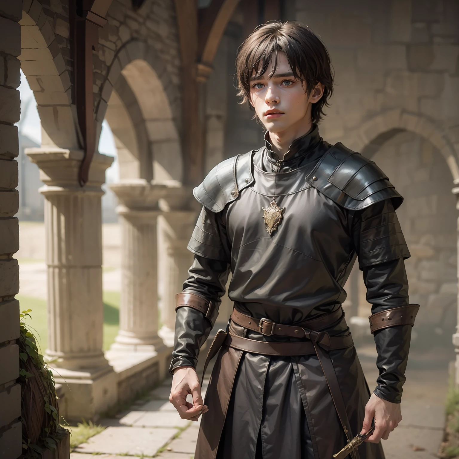 young man, with bows in their hands, training, Estilo Game of Thrones, medieval, cabelo curto com franja, macho, Man, (((young man)))