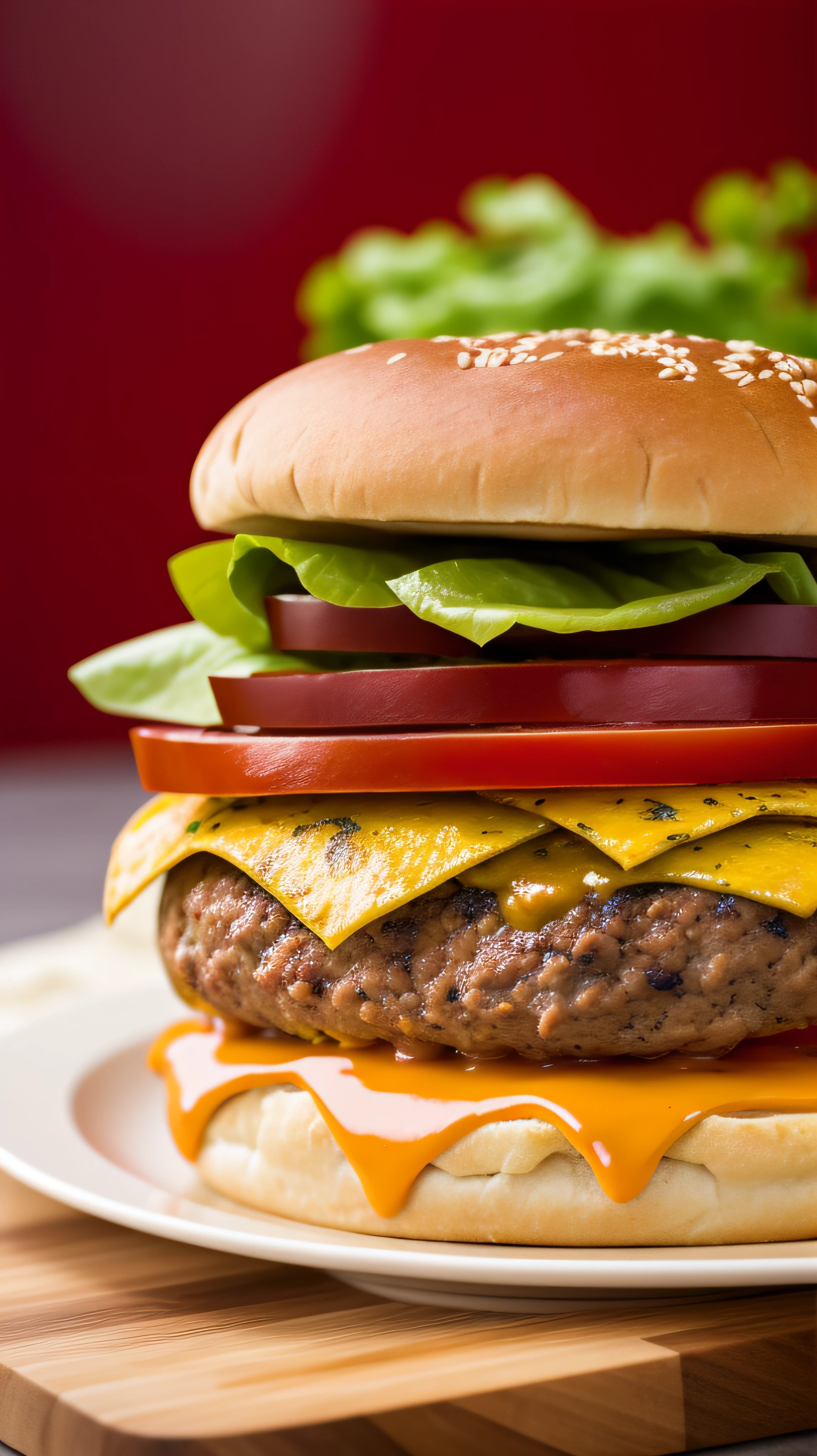 a delicious triple meat burger with bacon and yellow cheese, accompanied with a glass of whiskey on the rocks --auto