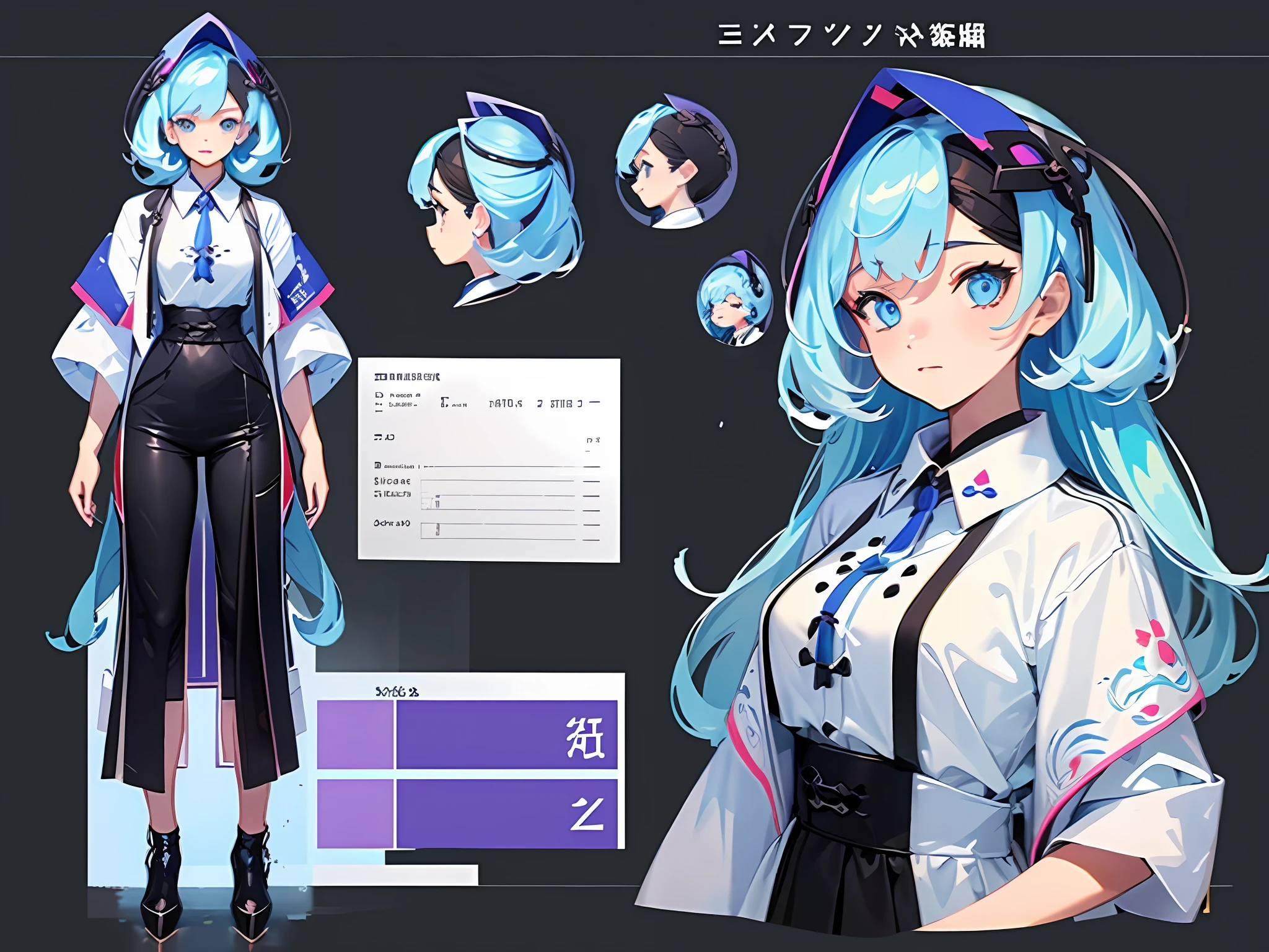 ((masterpiece)),(((best quality))),(character design sheet, same character, front, side, back), illustration, 1 girl, hair color, bangs, hairstyle fax, eyes, environment change scene, Hairstyle Fax, Pose Zitai, Female, Shirt Shangyi, Star, Charturnbetalora, (simple background, white background: 1.3), --6