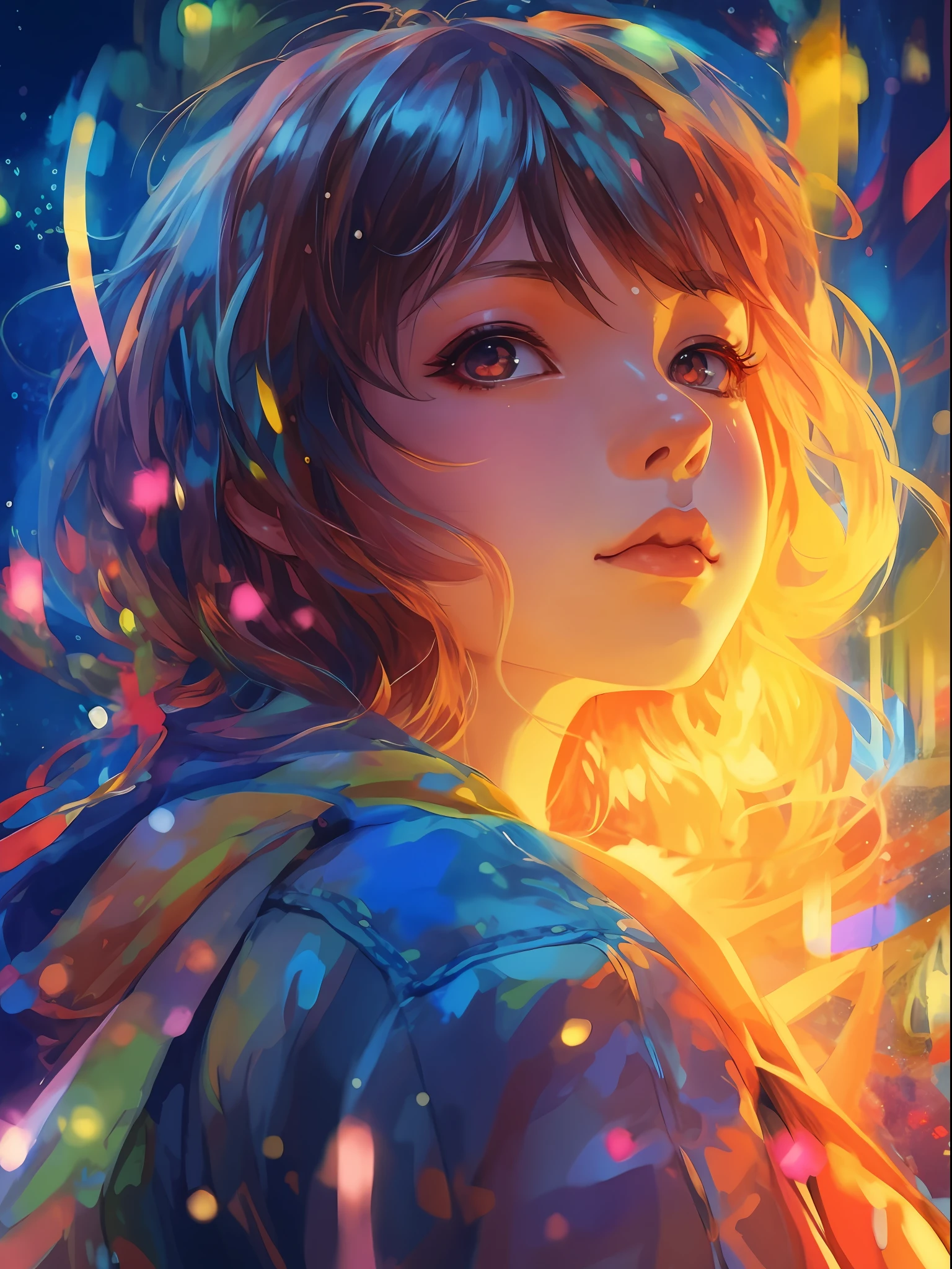 a black  girl with a bright hair and a blue jacket looks at the camera, inspired by Yuumei, digital anime art, colorful digital painting, rossdraws cartoon vibrant, anime style 4 k, alice x. zhang, by Yuumei, digital anime illustration, beautiful anime portrait, vibrant digital painting, detailed digital anime art, anime digital art