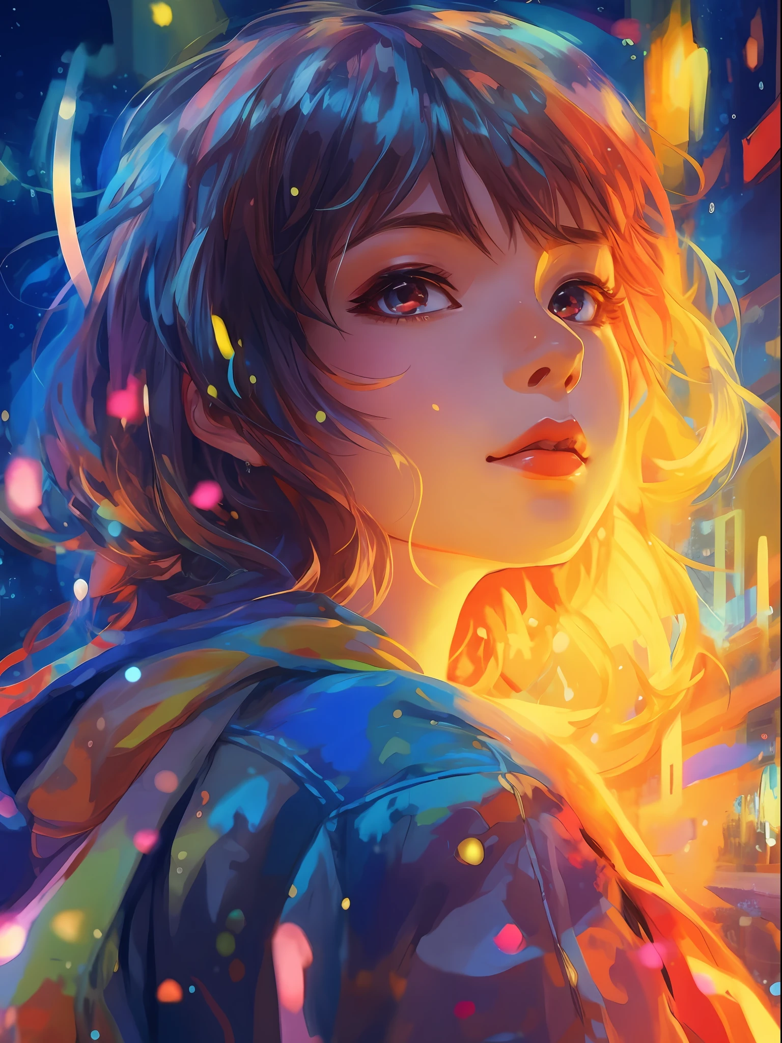 a black girl with a bright hair and a blue jacket looks at the camera, inspired by Yuumei, digital anime art, colorful digital painting, rossdraws cartoon vibrant, anime style 4 k, black girl alice x. zhang, by Yuumei, digital anime illustration, beautiful anime portrait, vibrant digital painting, detailed digital anime art, anime digital art