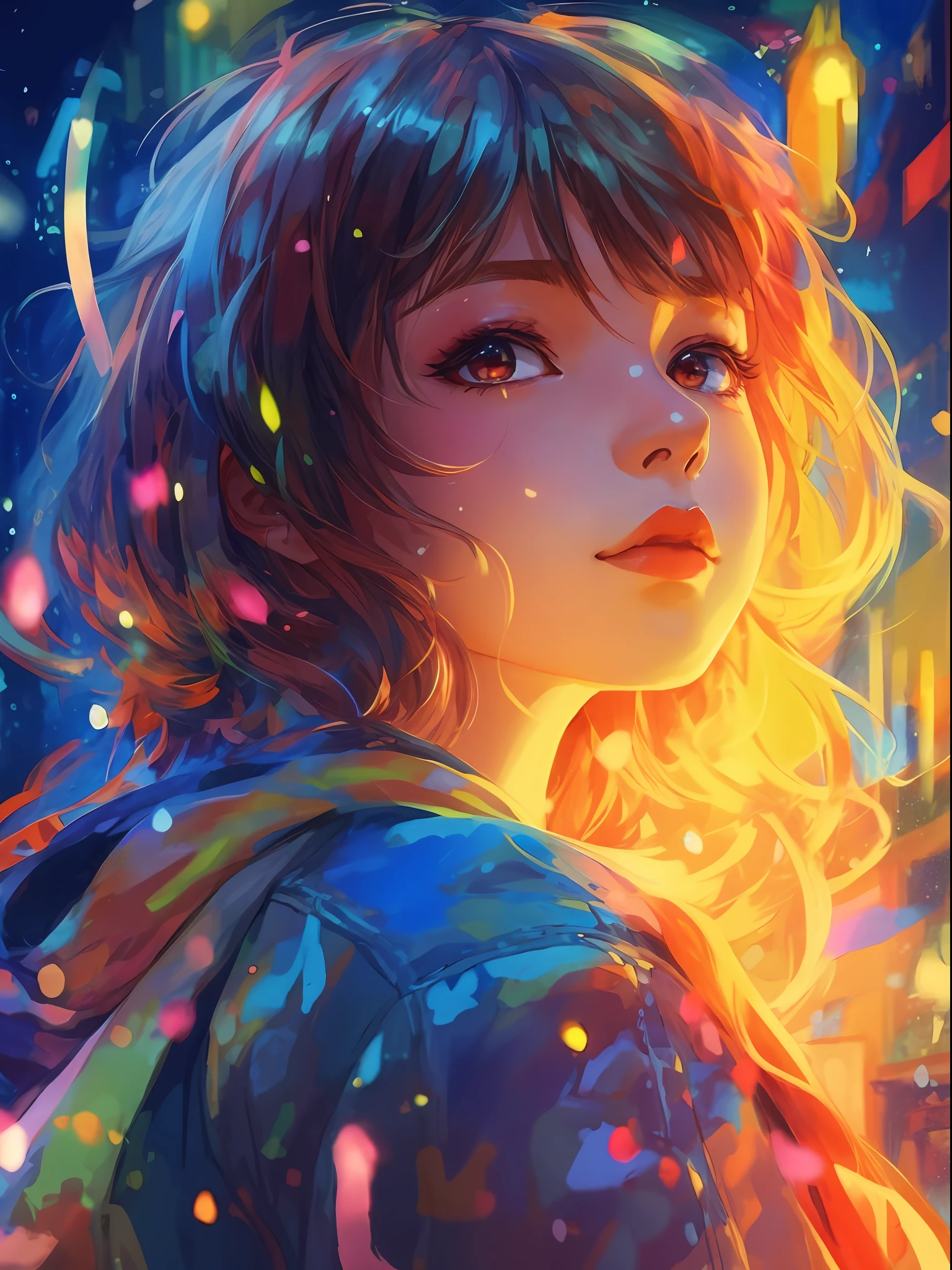 a black  girl with a bright hair and a blue jacket looks at the camera, inspired by Yuumei, digital anime art, colorful digital painting, rossdraws cartoon vibrant, anime style 4 k, black girl  alice x. zhang, by Yuumei, digital anime illustration, beautiful anime portrait, vibrant digital painting, detailed digital anime art, anime digital art