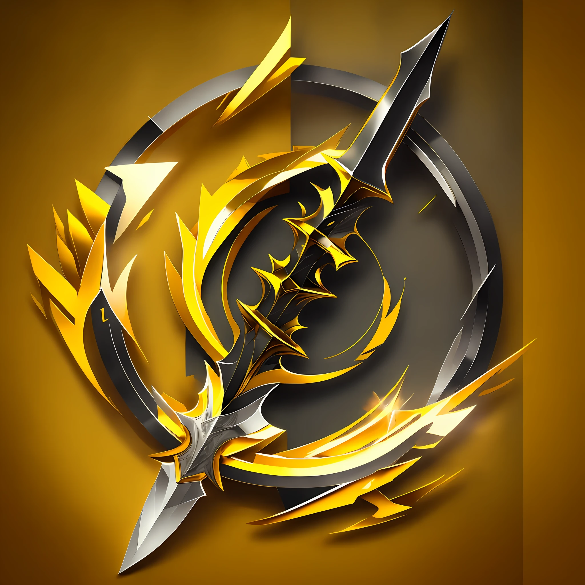 Generate a modern, cartoon-style logo of the letter (G) with a yellow sword piercing through it. The bottom part of the (G) should be formed by the letter (U) in black, while the rest of the (G) should be in red at the top. --auto --s2
