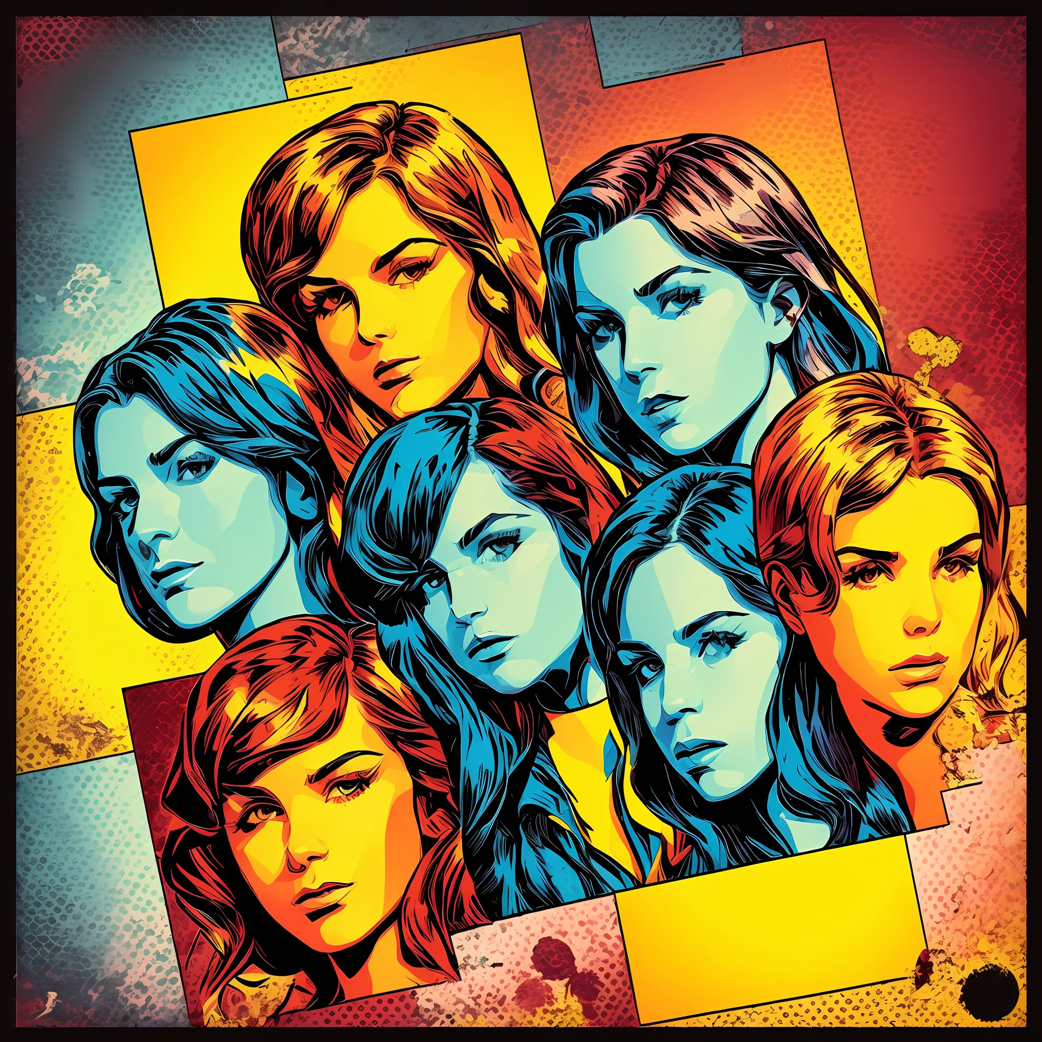 Pixel heroes set, Pop art, vignetting, fading border, multiple views, emphasis lines --auto