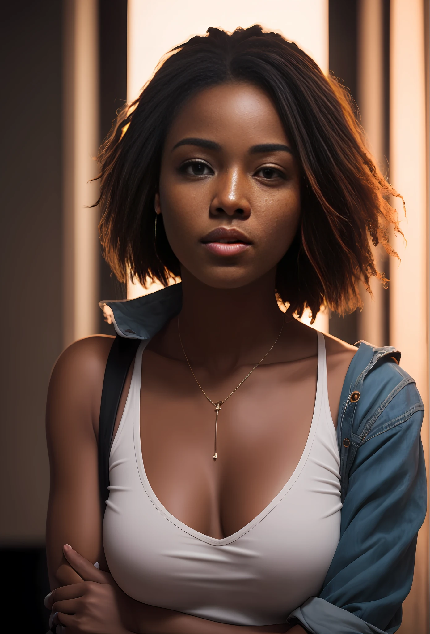 a black woman photorealistic, photography, masterpiece, realistic, realism, photorealism, high contrast, photorealistic Artstation 8k HD digital art trend of high definition and detailed realistic skin texture, ultra detail, realistic skin texture, armature, best quality, ultra high definition, (photorealistic:1.4),, high resolution, detail, raw photo, Re sharp, by Lee Jefferies Nikon D850 Film Stock Photo 4 Kodak Portra 400 Camera F1.6 Lens Rich Color Ultra Real Realistic Realistic Textures Dramatic Lighting Unreal Engine Trending at Art Station Cinestill 800,