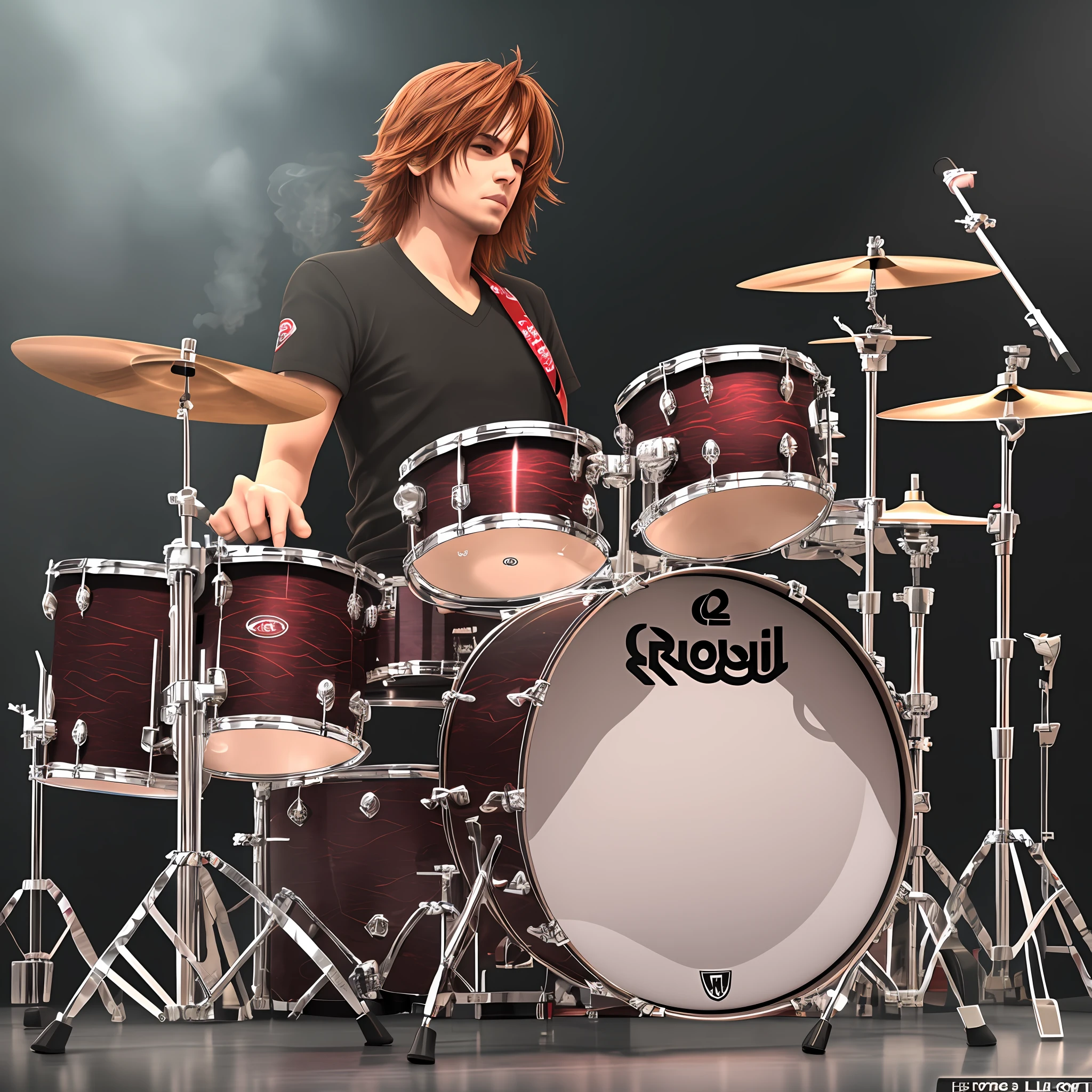 show de rock, Realistic 3D scenario, baterista no palco, lights and smoke --auto --s2