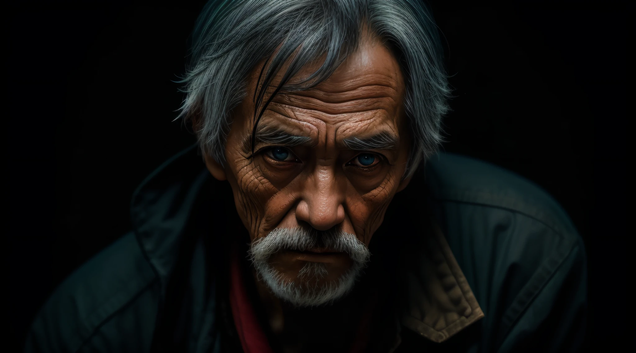 An old beggar, colorful, yang08k, photography, beautiful, black background, masterpieces, top quality, best quality, official art, beautiful and aesthetic, realistic,