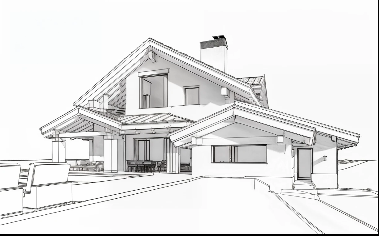 ((the villa at mountain at sunrise : 1.3)) , ( SUPPER DETAIL:1.6)with modern architecture, a roof covered in vegetation, and a clear atmosphere. A tree grows nearby, casting a gentle shadow on the road and floor below.,