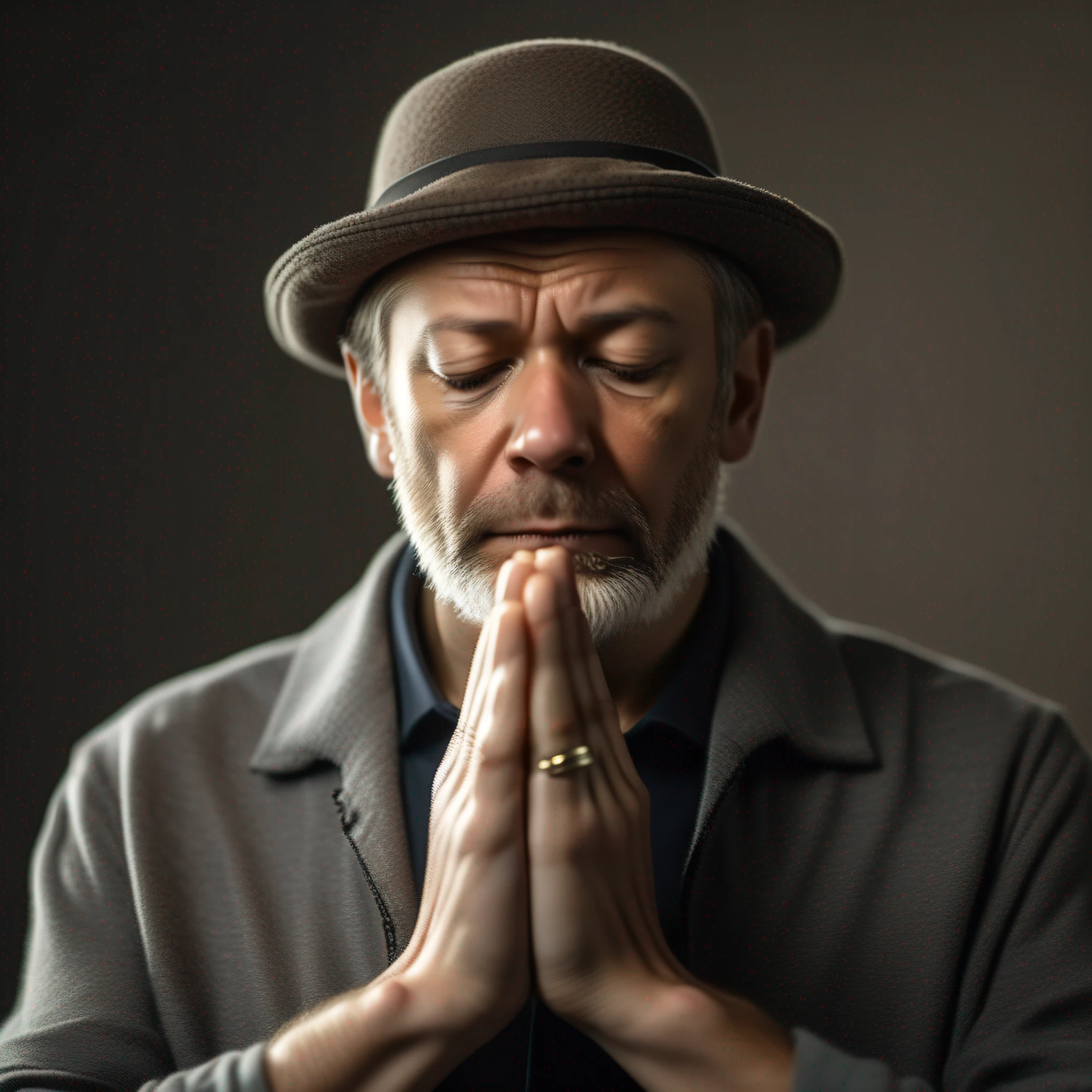 a gentleman, age 55, focus on face, praying to god