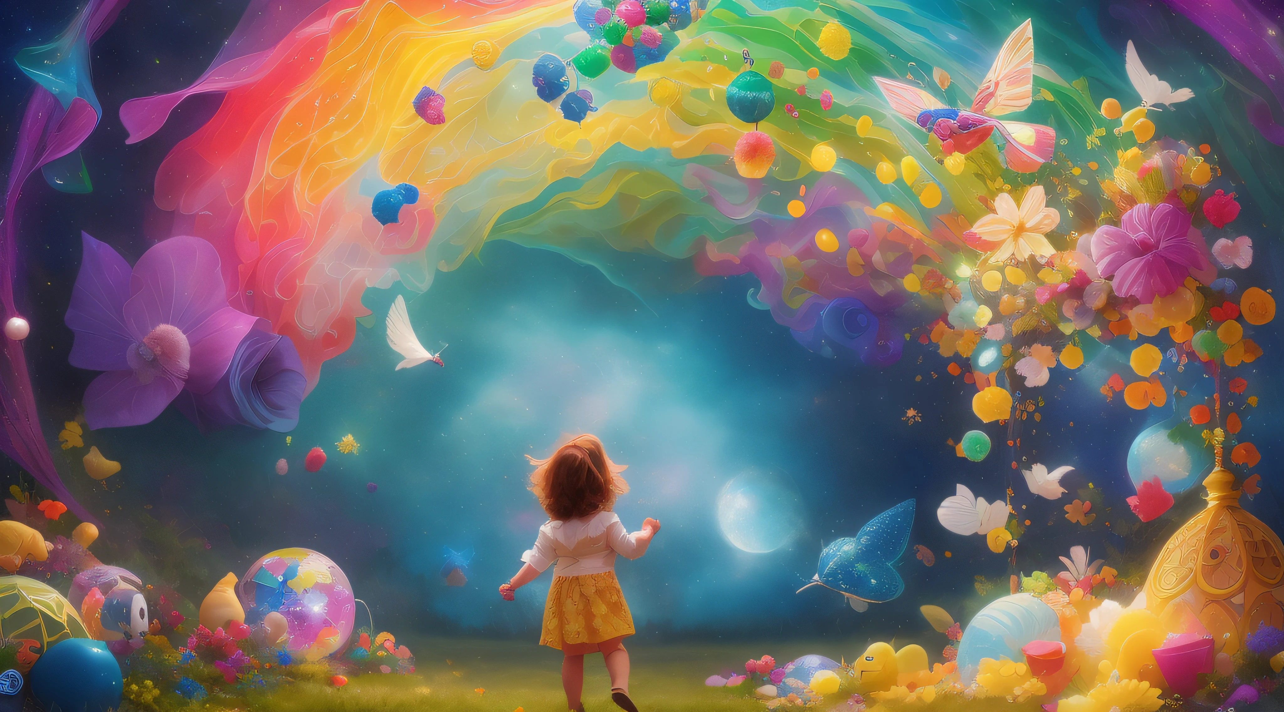A child's imagination blossoms into a kaleidoscope of creativity, where the ordinary transforms into the extraordinary. In their mind's eye, everyday objects take on whimsical forms, and the world becomes a canvas for their boundless imagination. Colors swirl and blend, fantastical creatures roam, and enchanted landscapes unfold. In this mesmerizing realm of their own creation, the child explores endless possibilities, embracing the joy of invention and the power of their imagination. This vibrant scene invites others to witness the magic of a child's creative mind and be inspired to nurture their own imaginative spirit.
