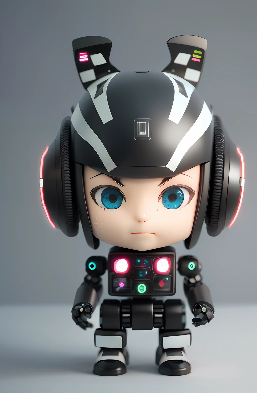 A very cute 4D Chibi style robot with a cell phone for a face made of modular synthesizers, synthesizer robot, C4D render --auto --s2