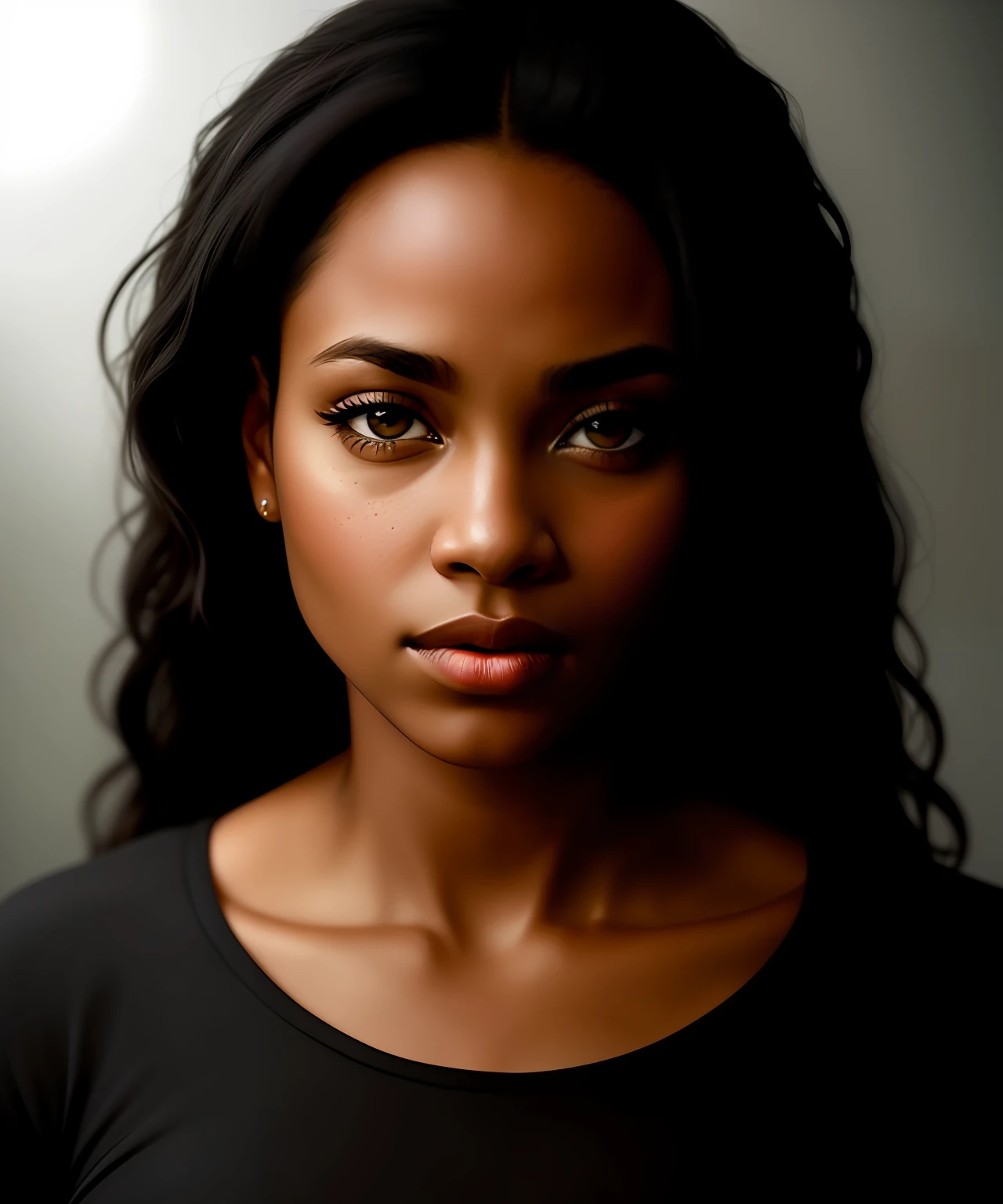 black female blkmndy, aggression, flirting with the camera, natural skin texture, hyper realism soft light, close up portrait photo by Annie Leibovitz, film, studio lighting, detailed skin, ultra realistic, bokeh, sharp feature