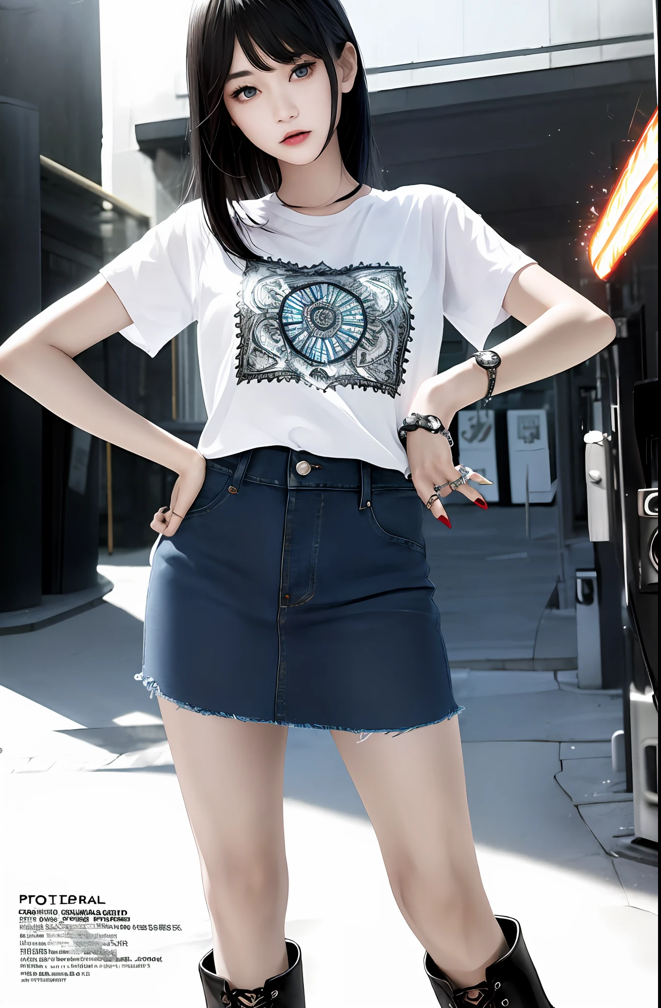 巨作、(photoreallistic:1.4)、最好质量、beautiful  lighting、(ulzzang-6500:0.5)、Makima \(chainsawman\)、(Bob hair)+(black har)+(bangss)、blue eyed、blue eyed、((Ring-shaped eyes))、(flare skirt）、RAW Photography、8k UHD、Film Grain Young Beautiful Girl、ultra hyper-detailed、Official Art、Unity8k wallpapers、(Fashion magazine cover:1.3)、
break
Denim Mini Skirt、graphic tees、Combat boots
mandala