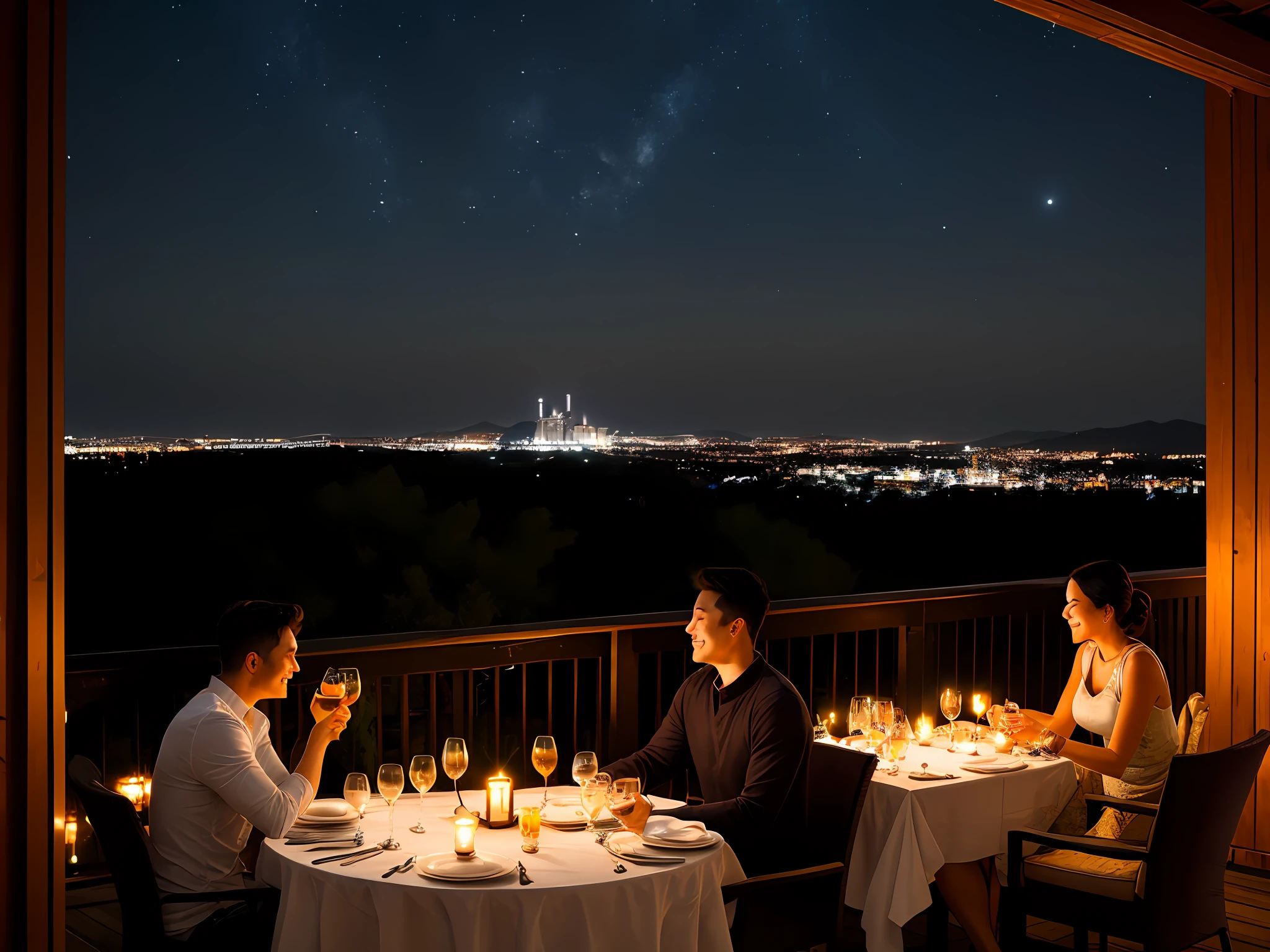 On the terrace with a beautiful night view、Enjoy a romantic dinner
