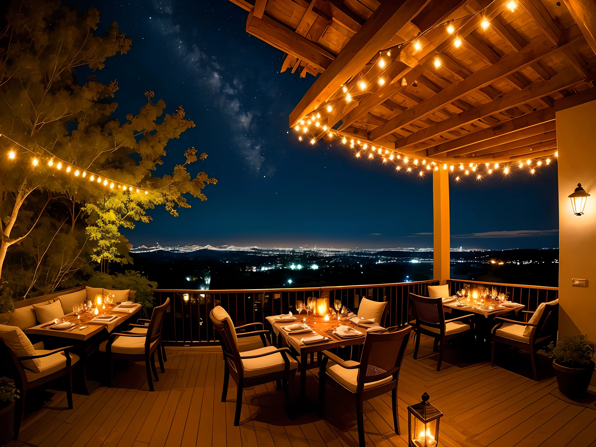 On the terrace with a beautiful night view、Enjoy a romantic dinner