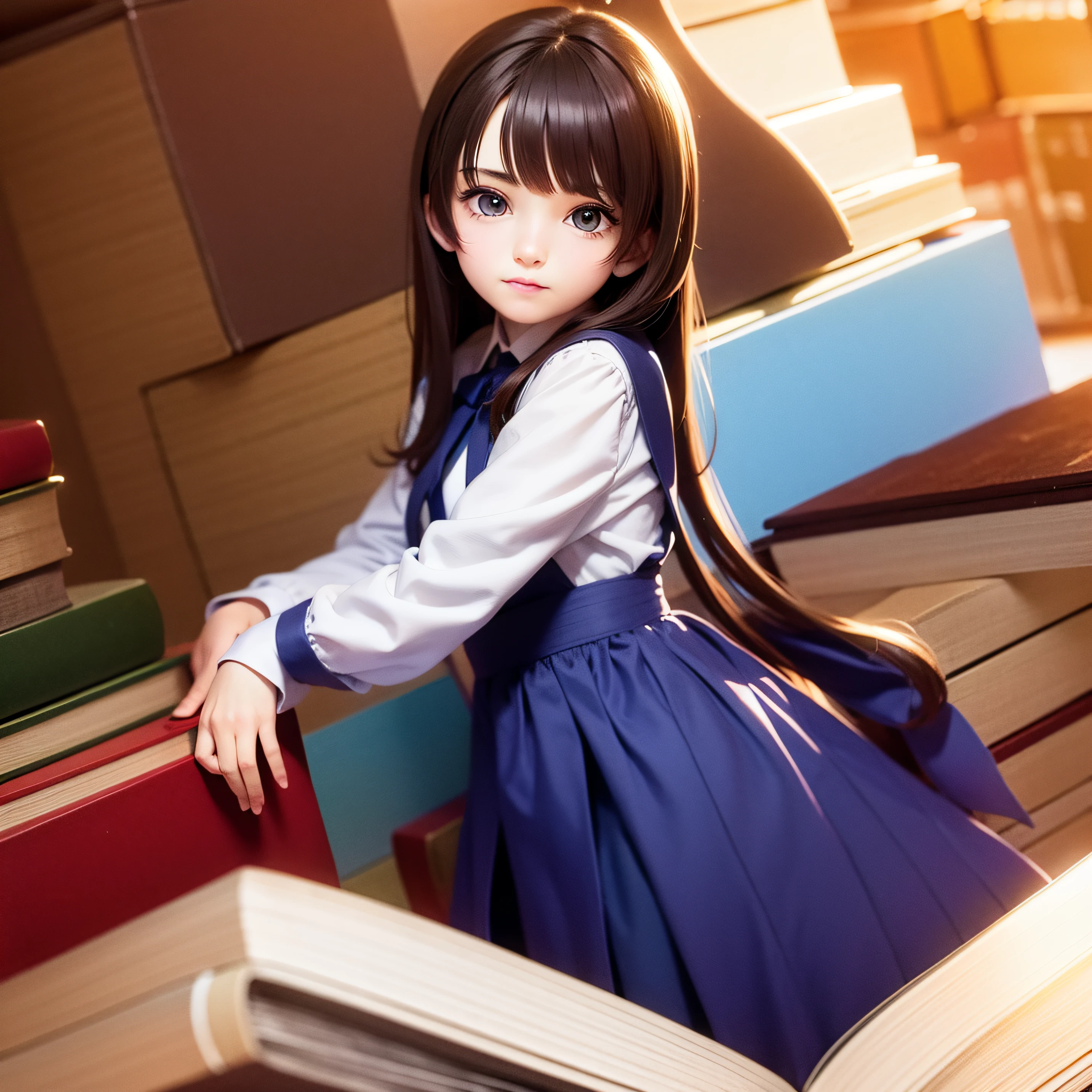 Incredibly cute little girl Jessica, accompanied by her cute puppy, is buying a book for school in a beautiful and colorful bookstore in the middle of the city, The illustration is high resolution 4k resolution, with very detailed facial features and cartoon style graphics.