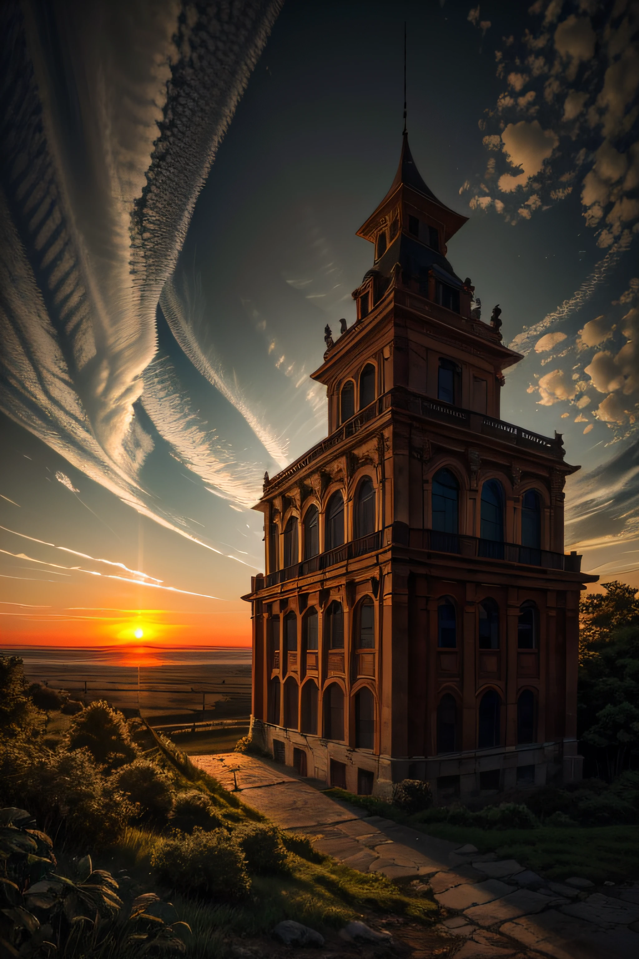highres, imagination, (realistic), clear skies, composition, sunset, (hdr:1.5), outdoors, intricate details,