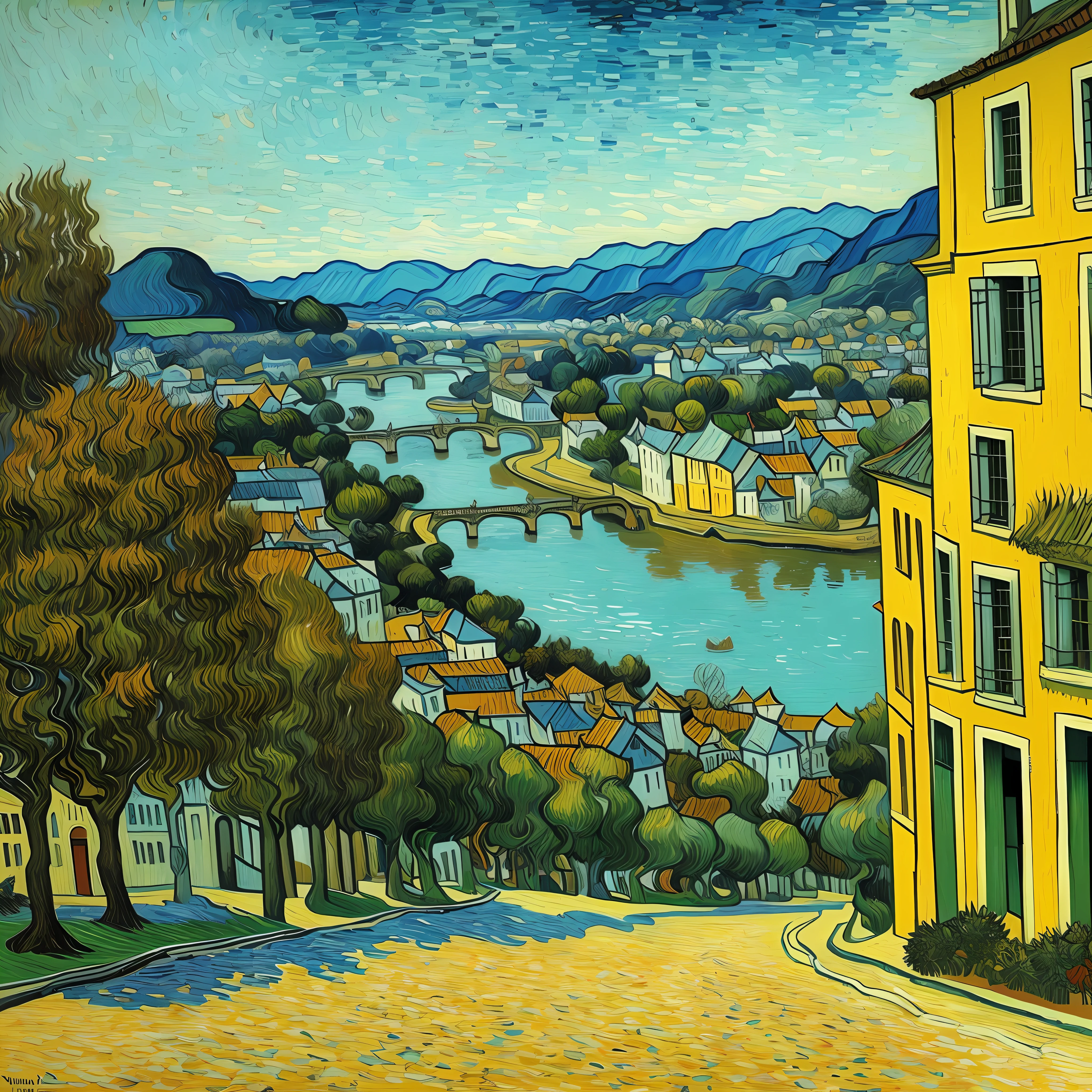 Uma pintura de um belo paisagem por Vincent van Gogh --auto
