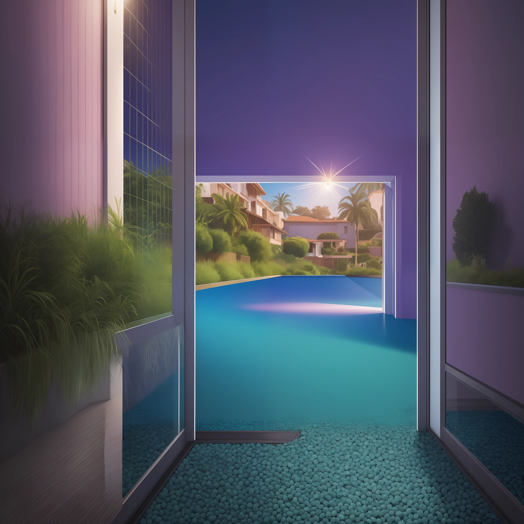 Copo com cristais, agua caindo, pequena caveira no fundo, cores vibrantes, azul, rosa e roxo, fundo cinza, fundo vazio, ultra realista 8k, arte simetrica muito coerente, cinematografica, hiper realismo, cenario dentro do copo, copo de vidro, centralizado
